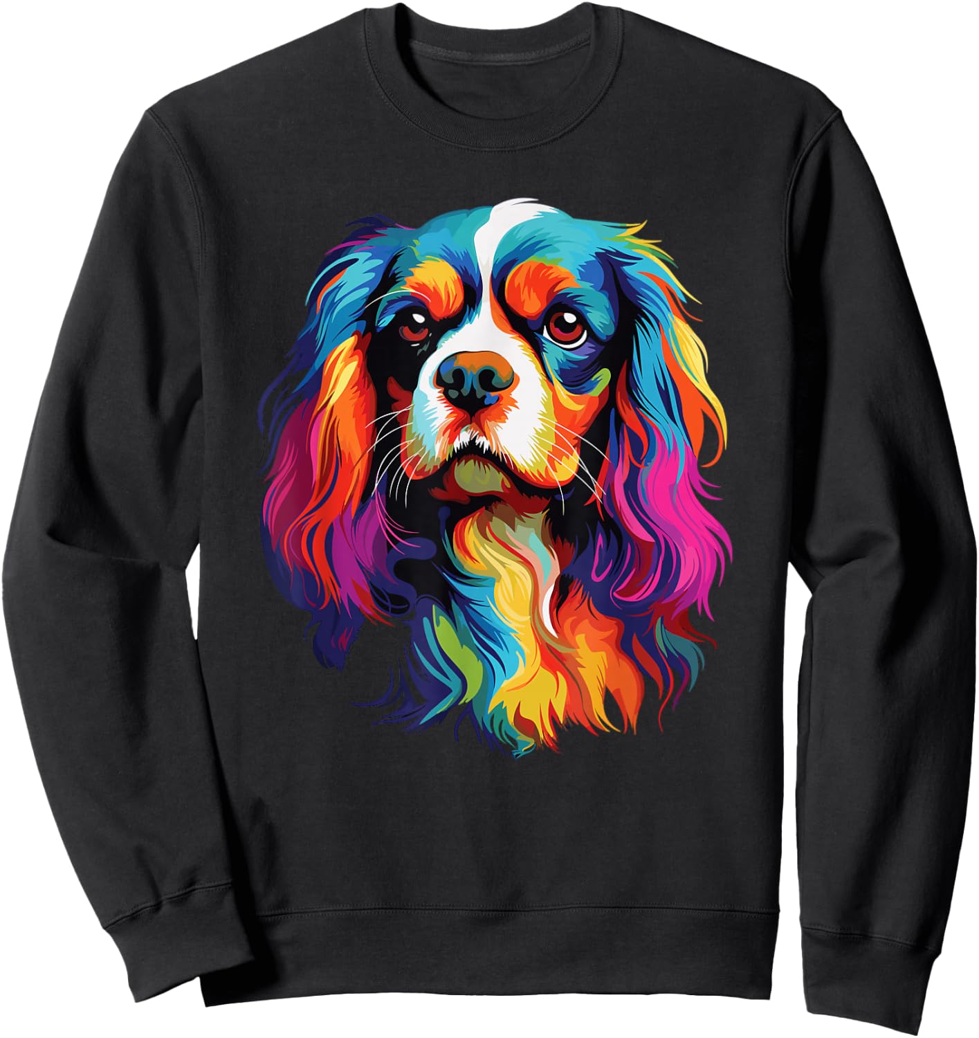 Watercolor Colorful Cavalier King Charles Spaniel Dog Sweatshirt - Sweatshirt | Black
