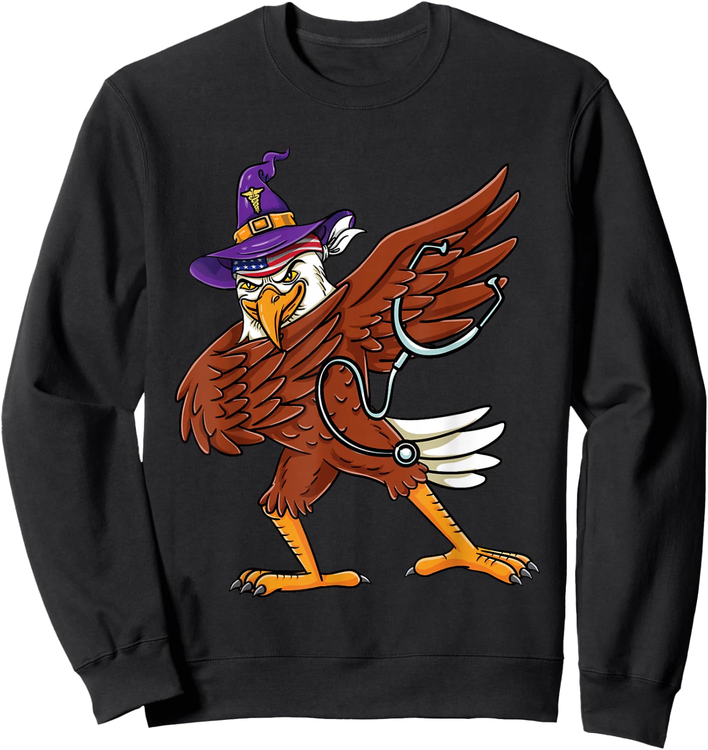 Dabbing Witch Eagle Nurse Halloween Sweatshirt - Sweatshirt | Black