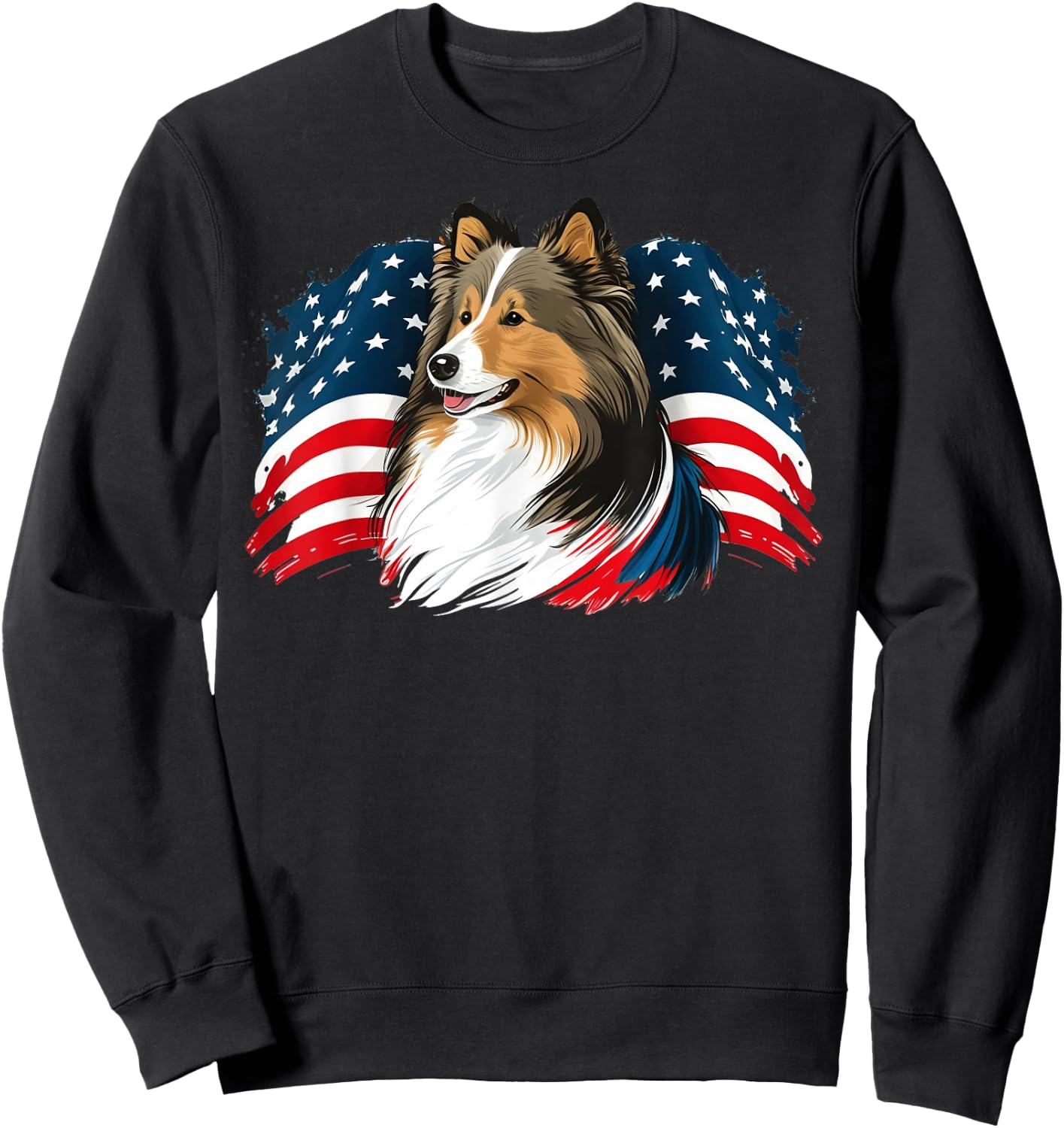 USA 4th Of July Sheltie Patriotic American Shetland Sheepdog Women Kids Men Sweatshirt - Sweatshirt | Black