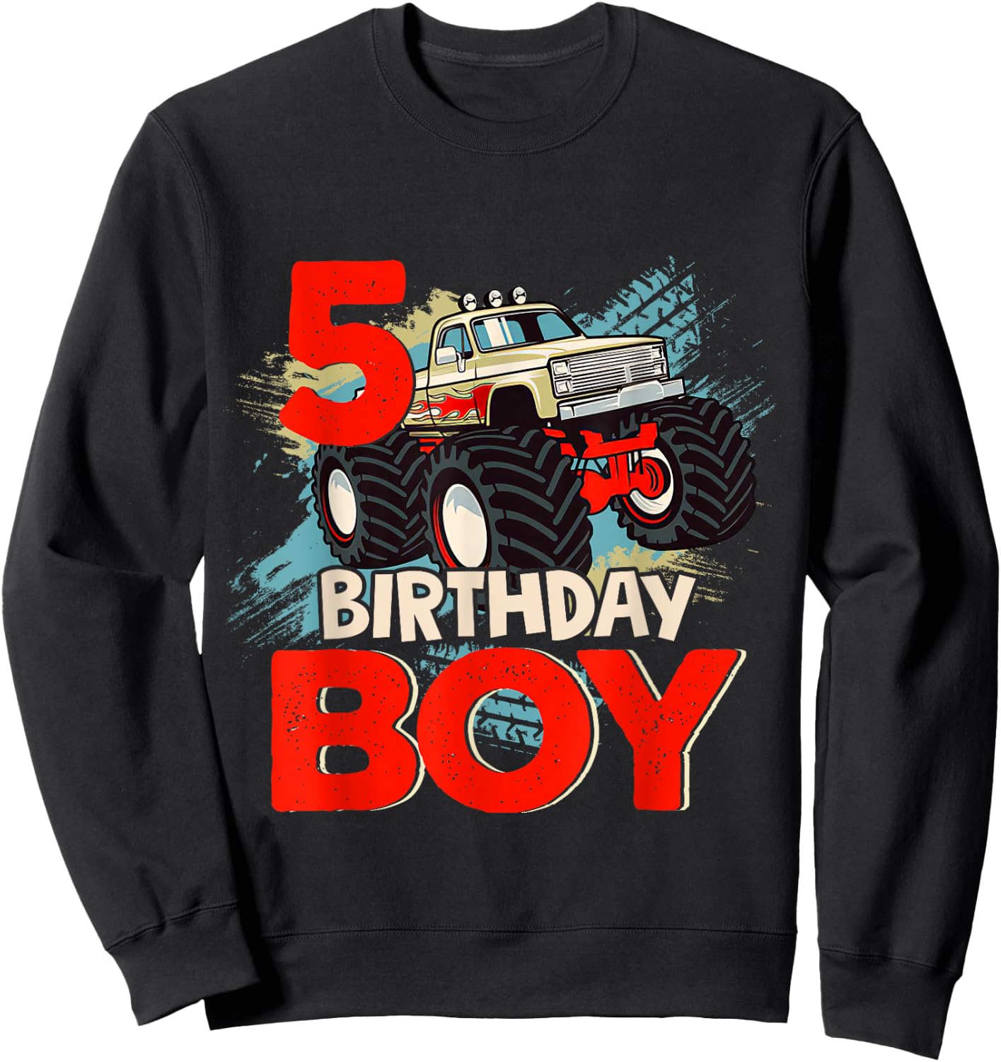 5 Year Old 5th Birthday Boy Monster Truck Car Sweatshirt - Sweatshirt | Black