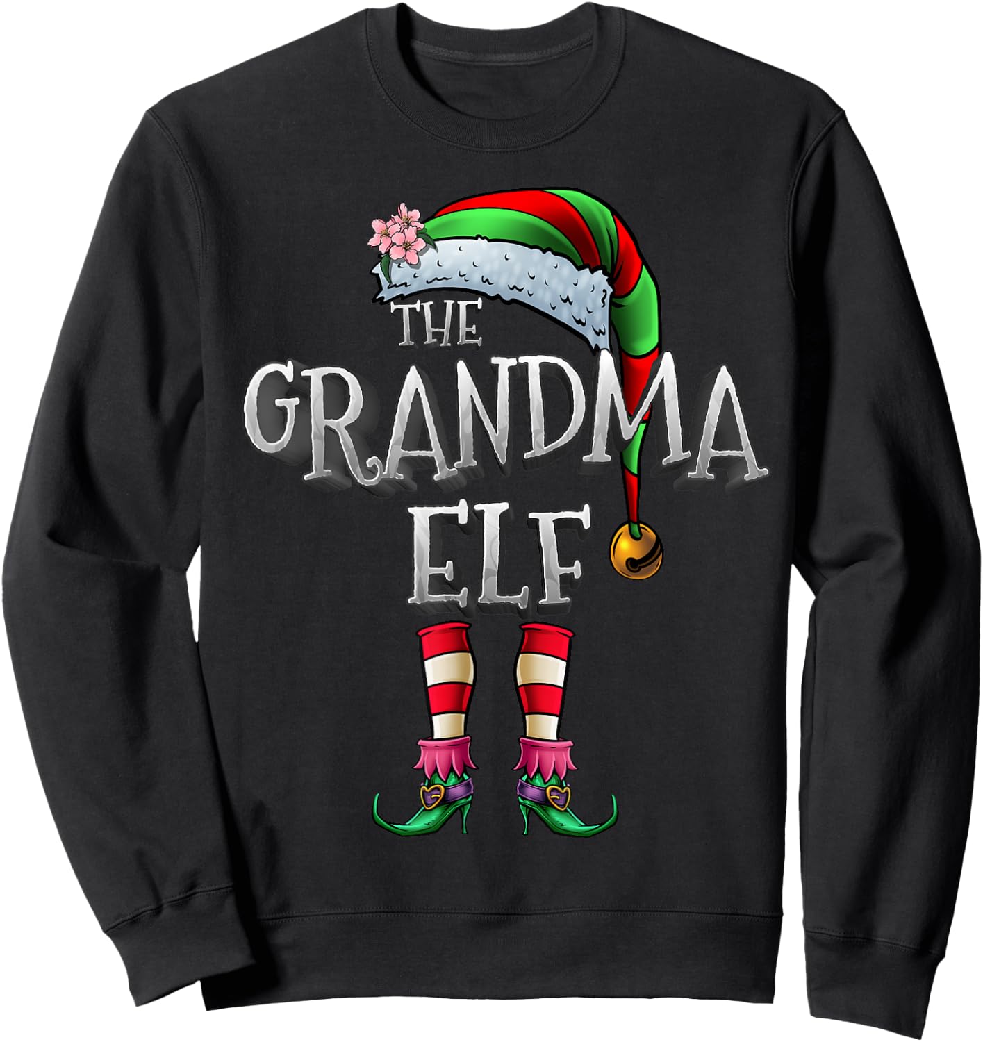 The Grandma Elf Shirt Matching Family Funny Christmas Elf Sweatshirt - Sweatshirt | Black