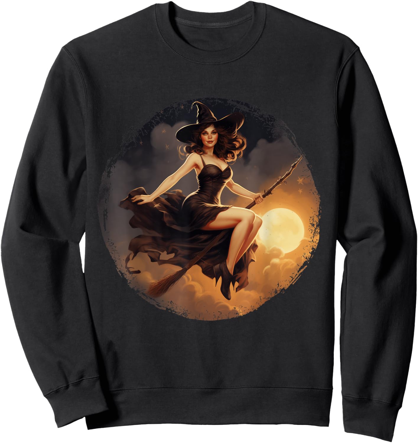 Vintage Pin Up Witch Witchy Woman Halloween Pinup Girl Sweatshirt - Sweatshirt | Black
