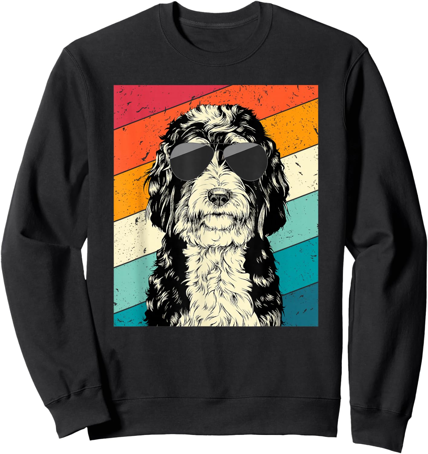 Retro Vintage Bernedoodle with Sunglasses Dog Lovers Small Sweatshirt - Sweatshirt | Black