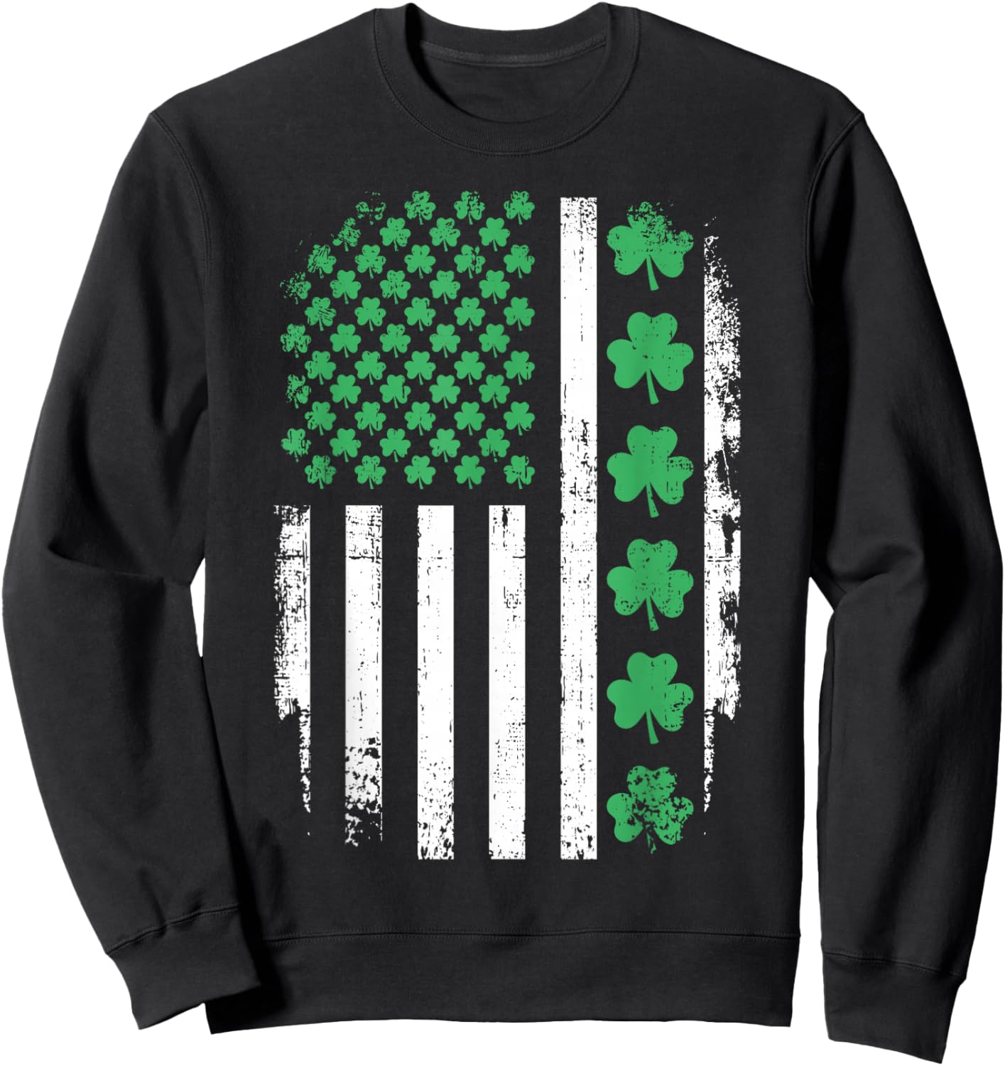 US American Flag with Shamrocks for St Patricks Day Sweatshirt - Sweatshirt | Black
