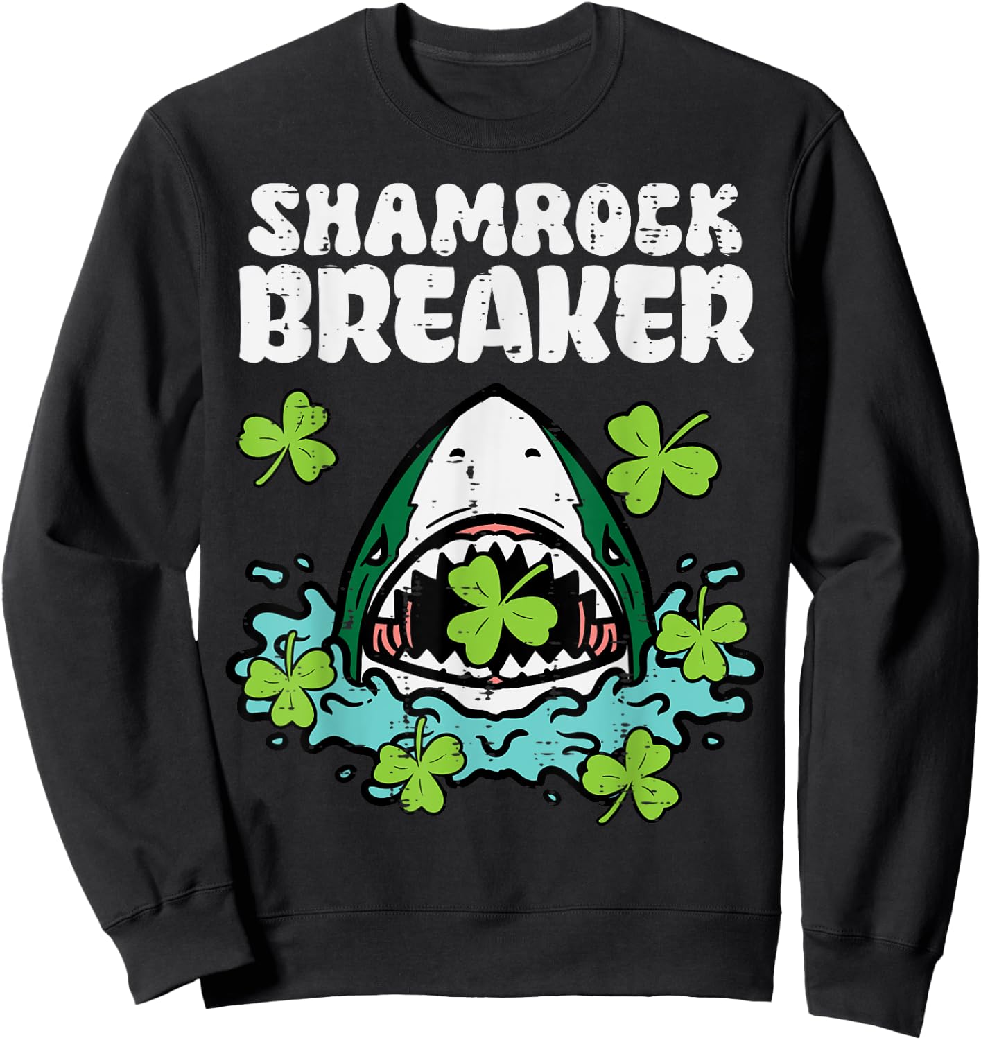 St Patricks Day Shark Shamrock Breaker Saint Paddys Boys Kid Sweatshirt - Sweatshirt | Black
