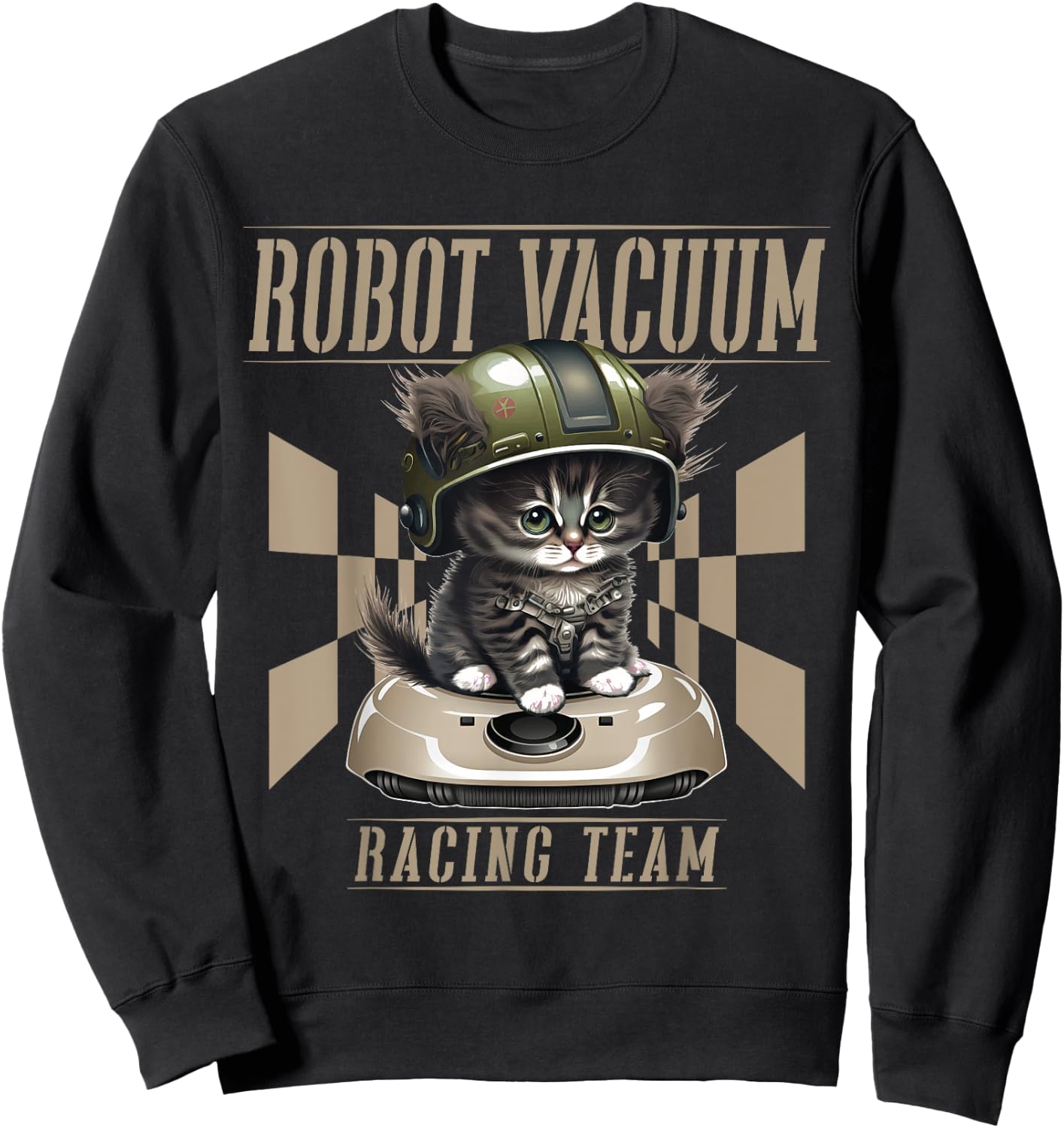 Cat And Robot Vacuum Cleaner Cat Dad Men Women Kids Sweatshirt - Sweatshirt | Black