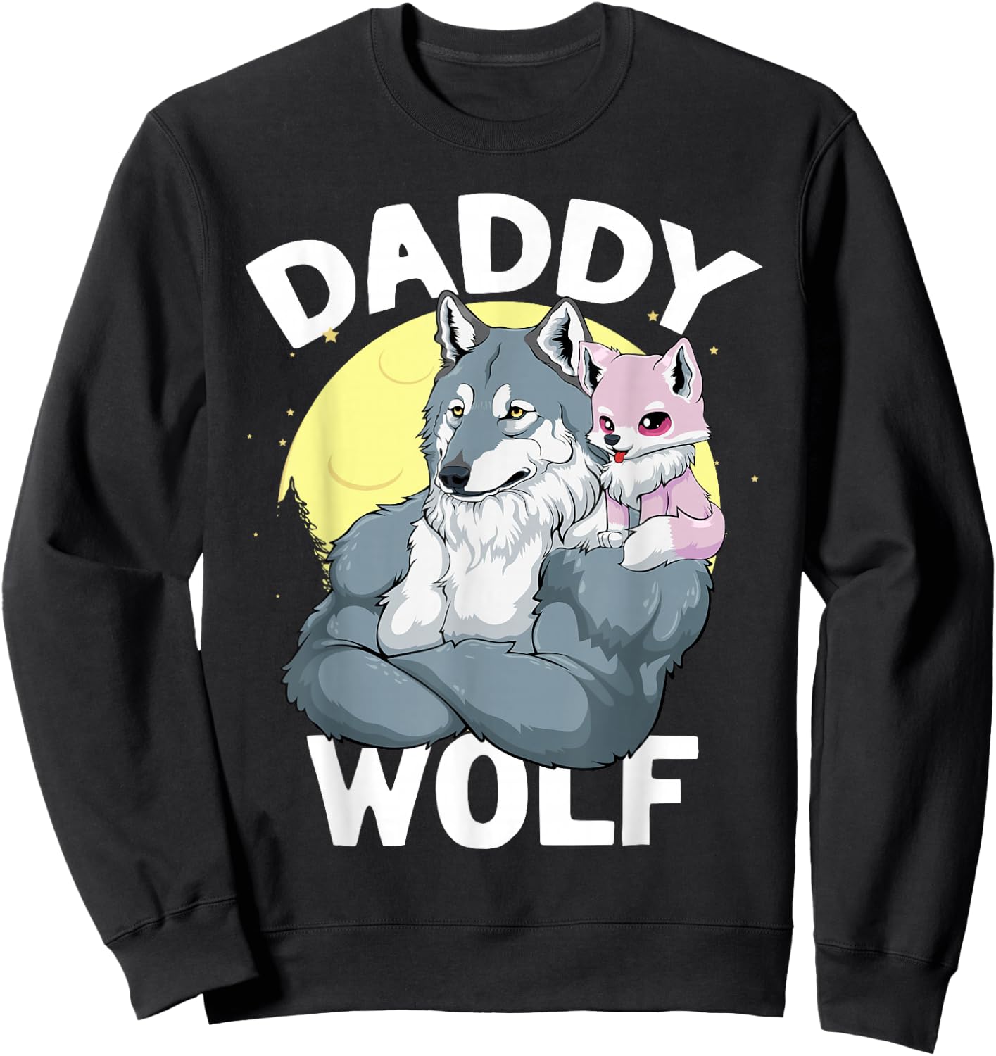 Daddy Wolf with Wolf Dad and Girl Wolf on Fathers Day Sweatshirt - Sweatshirt | Black