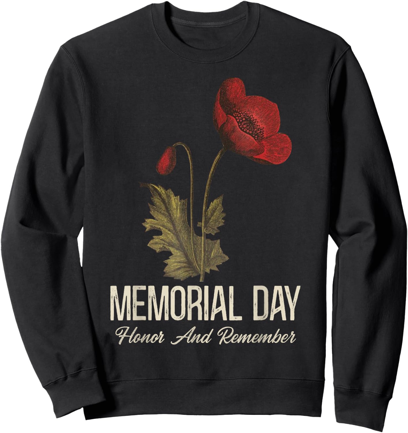 Veterans Day Lest We Forget Red Poppy Flower USA Memorial Sweatshirt - Sweatshirt | Black