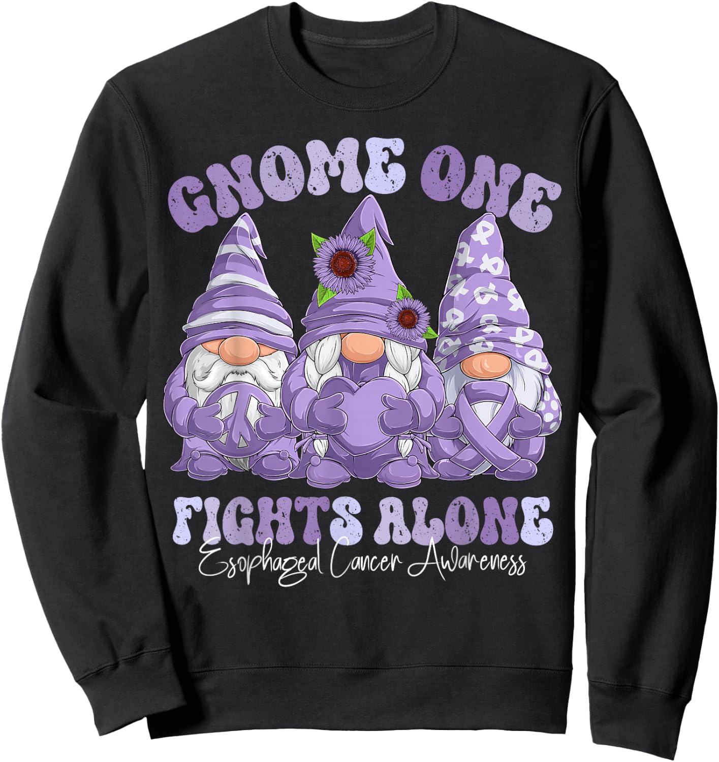 Esophageal Cancer Awareness Month Periwinkle Ribbon Gnomies Sweatshirt - Sweatshirt | Black