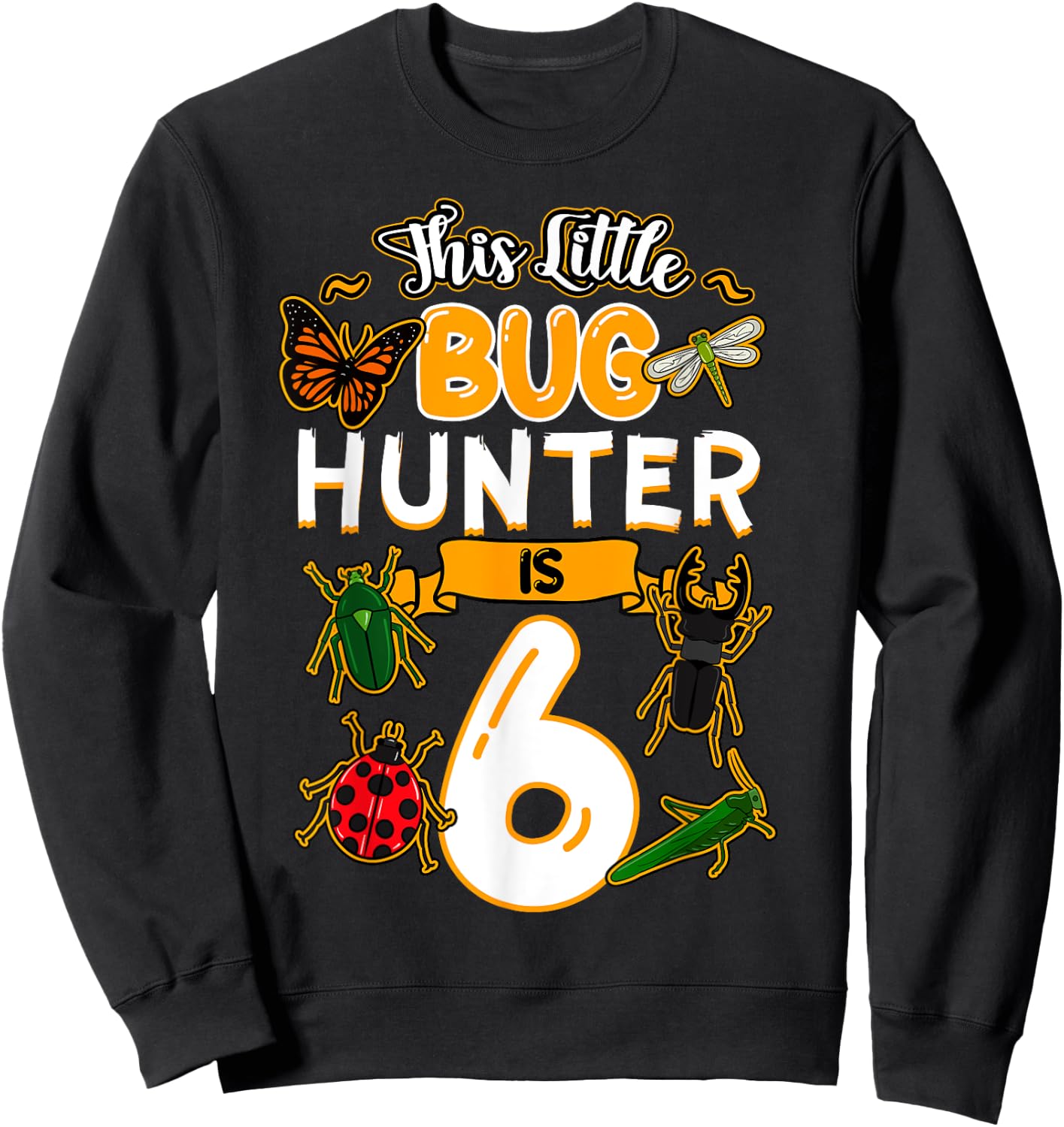 This Little Bug Hunter Is 6 Birthday Insect Bday Party Sweatshirt - Sweatshirt | Black