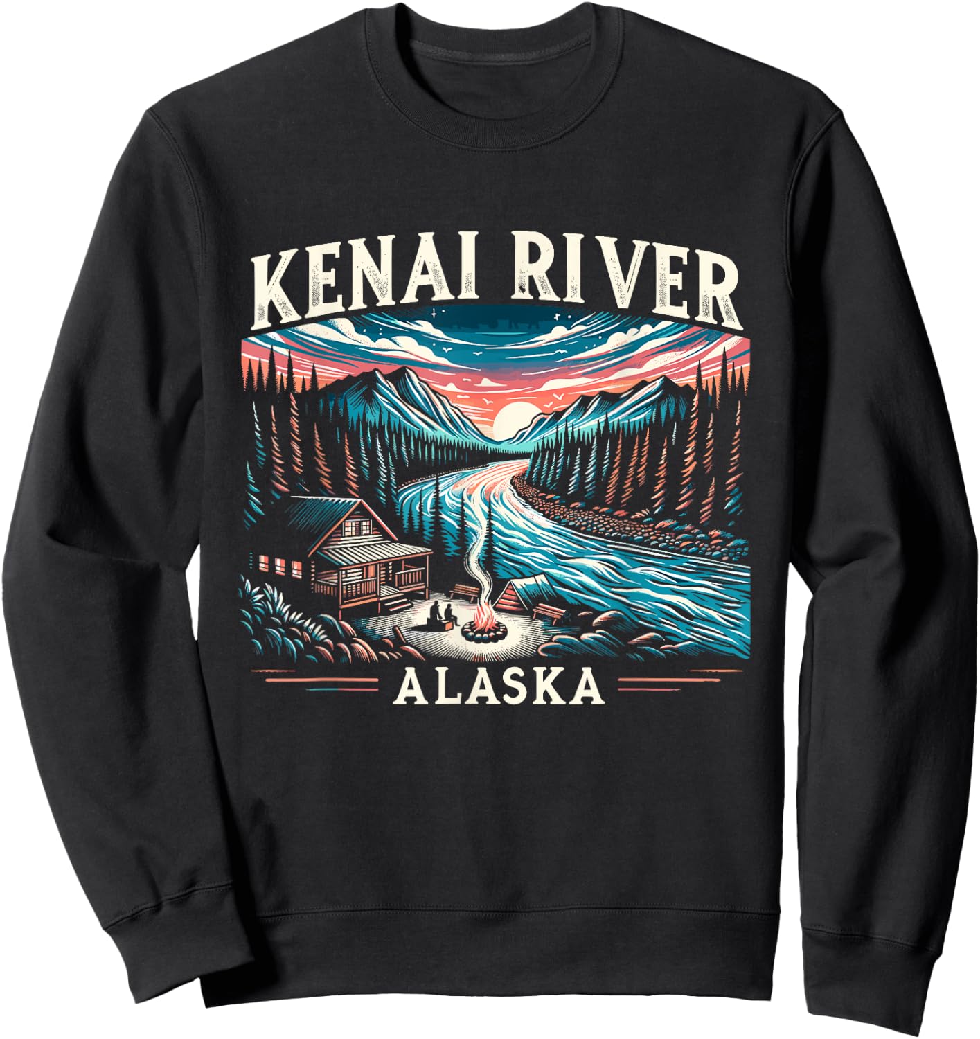 Kenai River Alaska AK Salmon Fishing Camping Hiking Retro Sweatshirt - Sweatshirt | Black