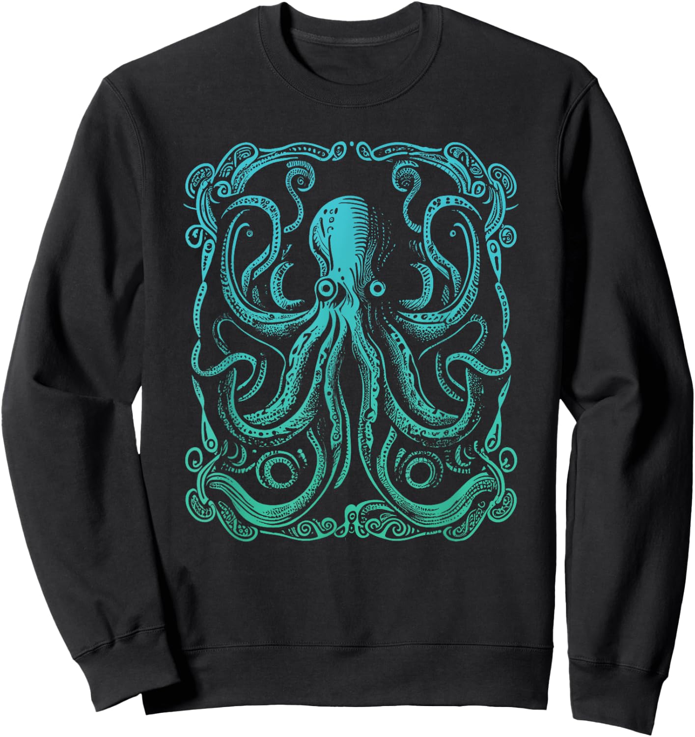 Beautiful Artistic Octopus Squid Sea Creature Graphic Sweatshirt - Sweatshirt | Black