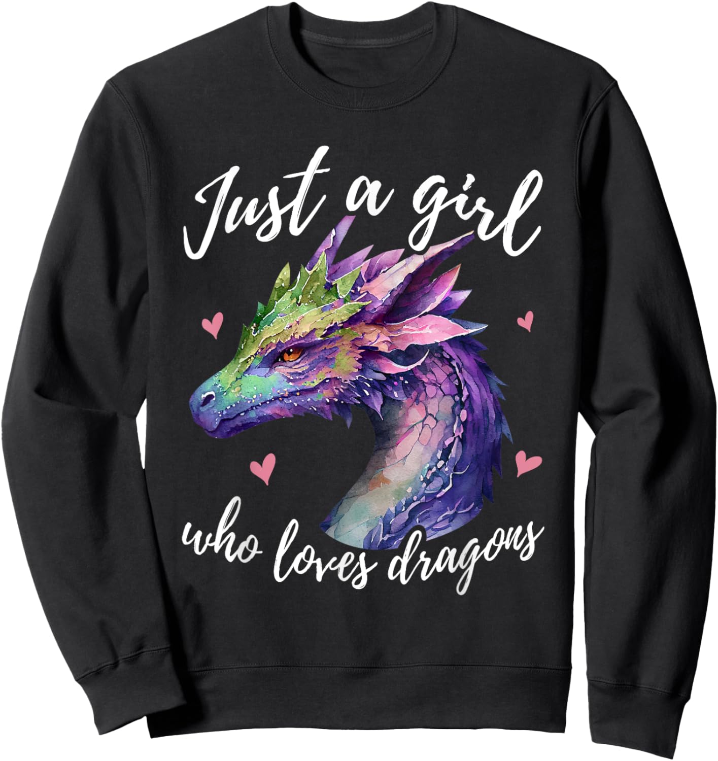 Just A Girl Who Loves Dragons - Cute Dragon Watercolor Art Small Sweatshirt - Sweatshirt | Black