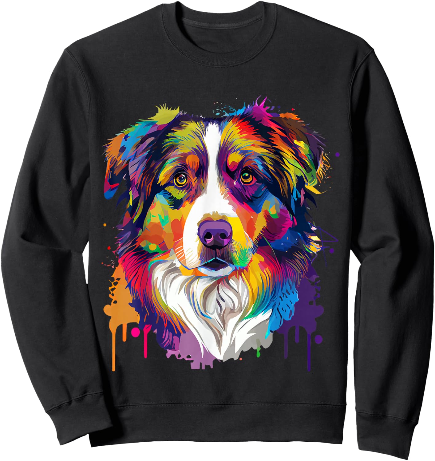 Colorful Australian Shepherd Pop Art Tie Dye Tri Color Sweatshirt - Sweatshirt | Black