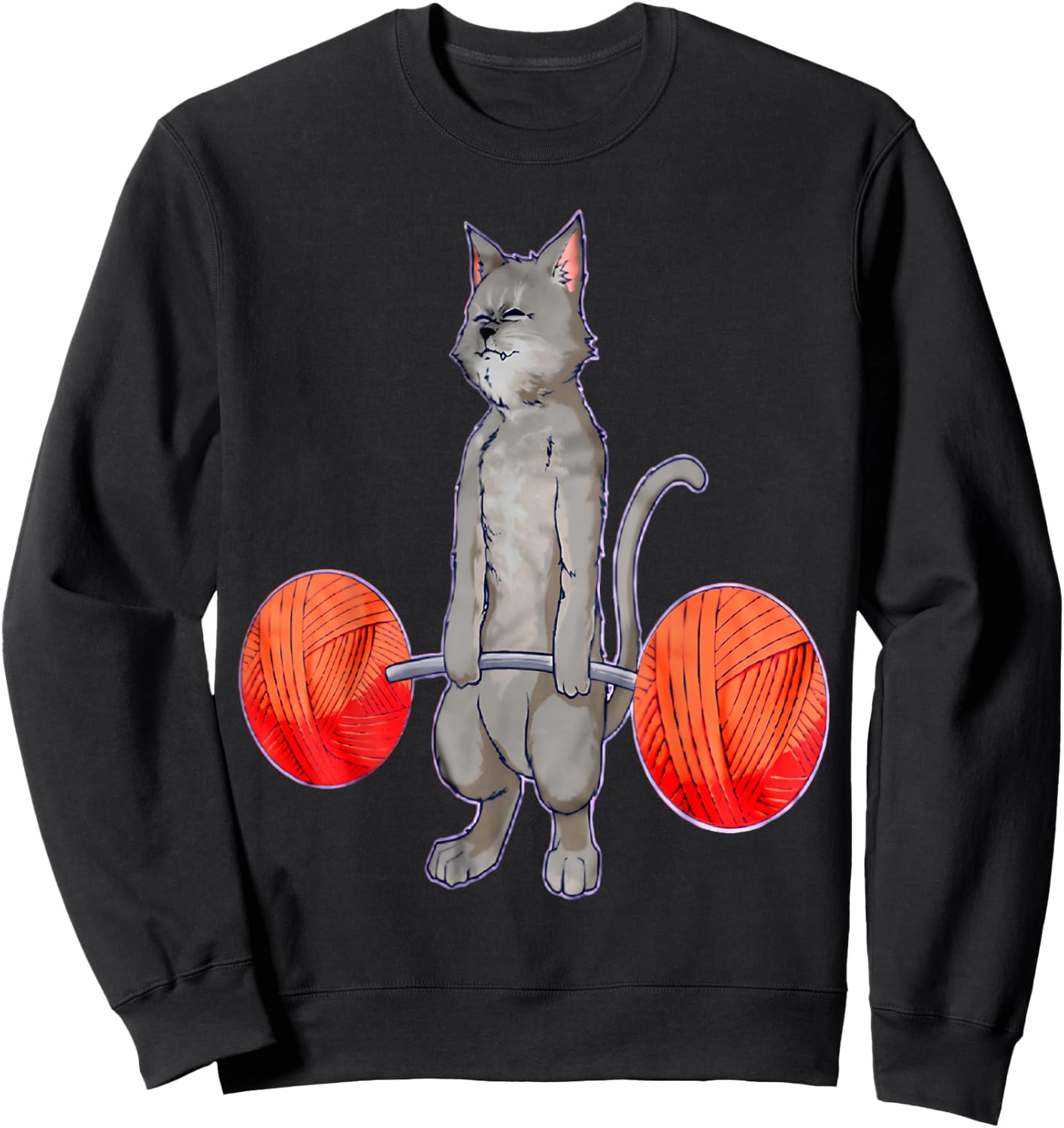 Deadlifting Grey Cat Weightlifting Bodybuilding Fitness Gym Sweatshirt - Sweatshirt | Black