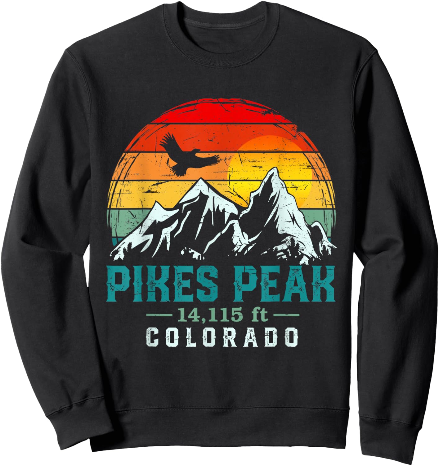 Distressed Pikes Peak Mountain Colorado Retro Hiking Travel Sweatshirt - Sweatshirt | Black