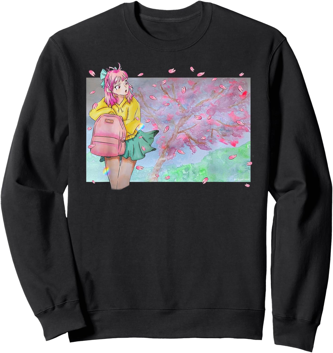 Sakura Watercolor Anime Manga Kawaii Pastel Goth Aesthetic Sweatshirt - Sweatshirt | Black