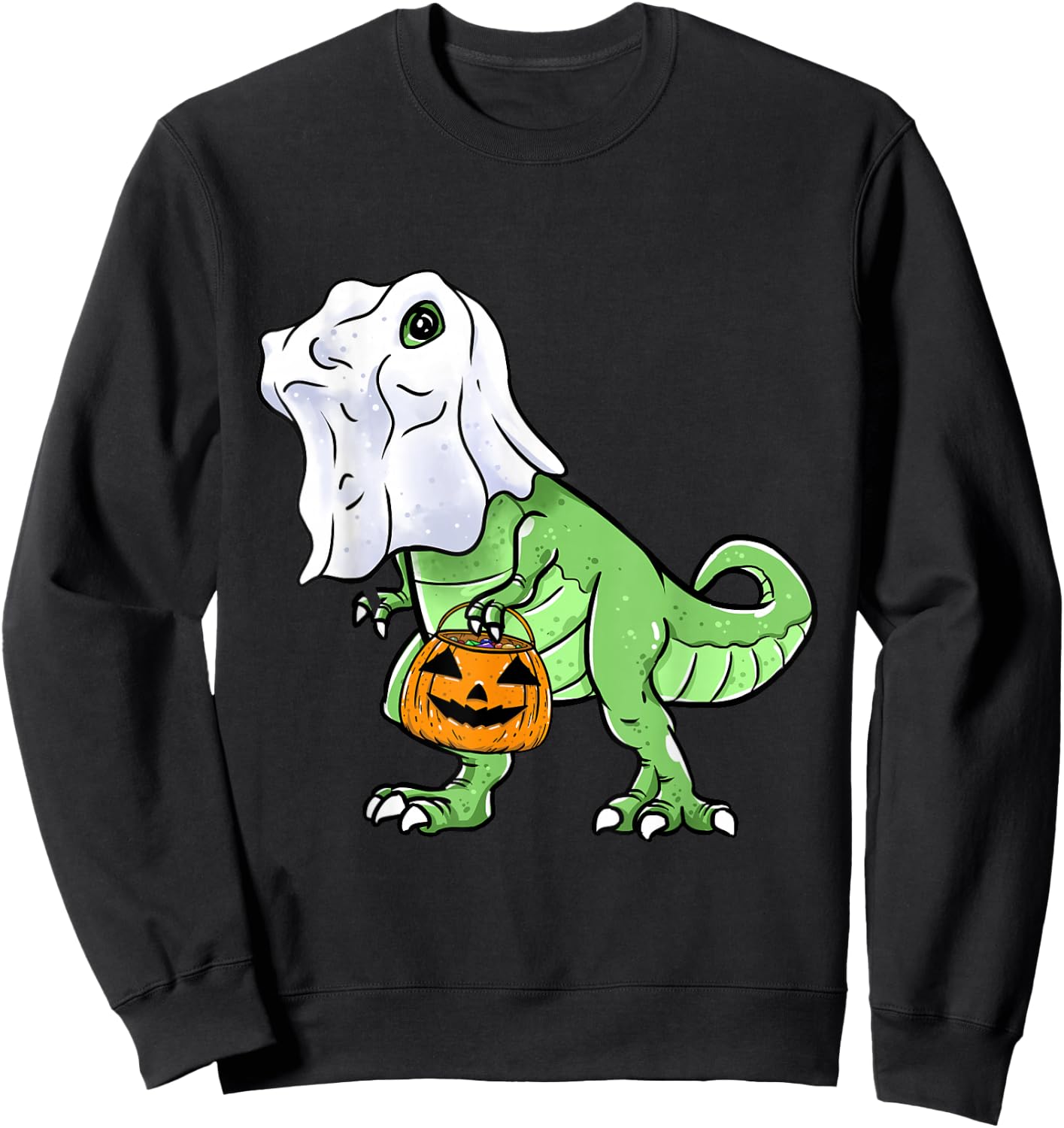 Halloween T Rex Dinosaur Ghost Trick or Treat for Kids Boys Sweatshirt - Sweatshirt | Black