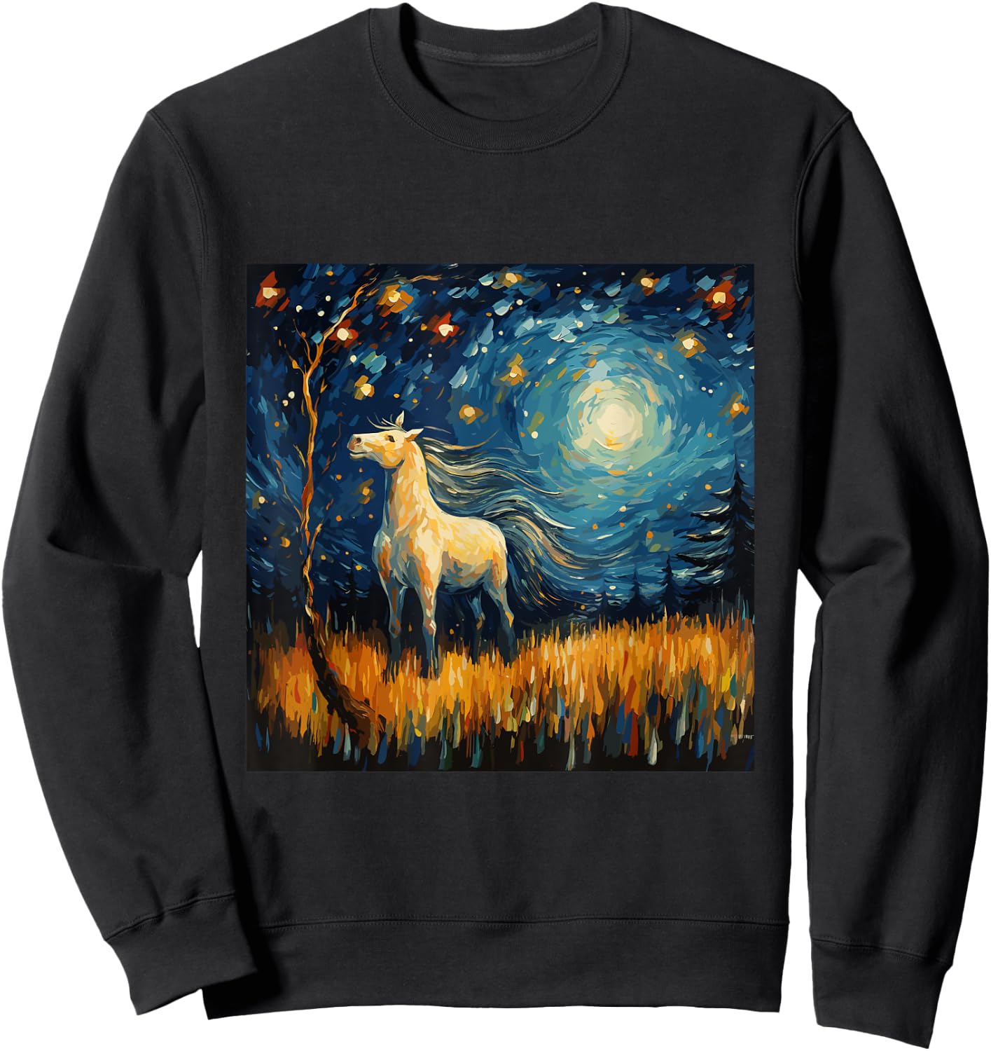 Horse in Starry Night Van Gogh inspired Art for Horses Lover Sweatshirt - Sweatshirt | Black