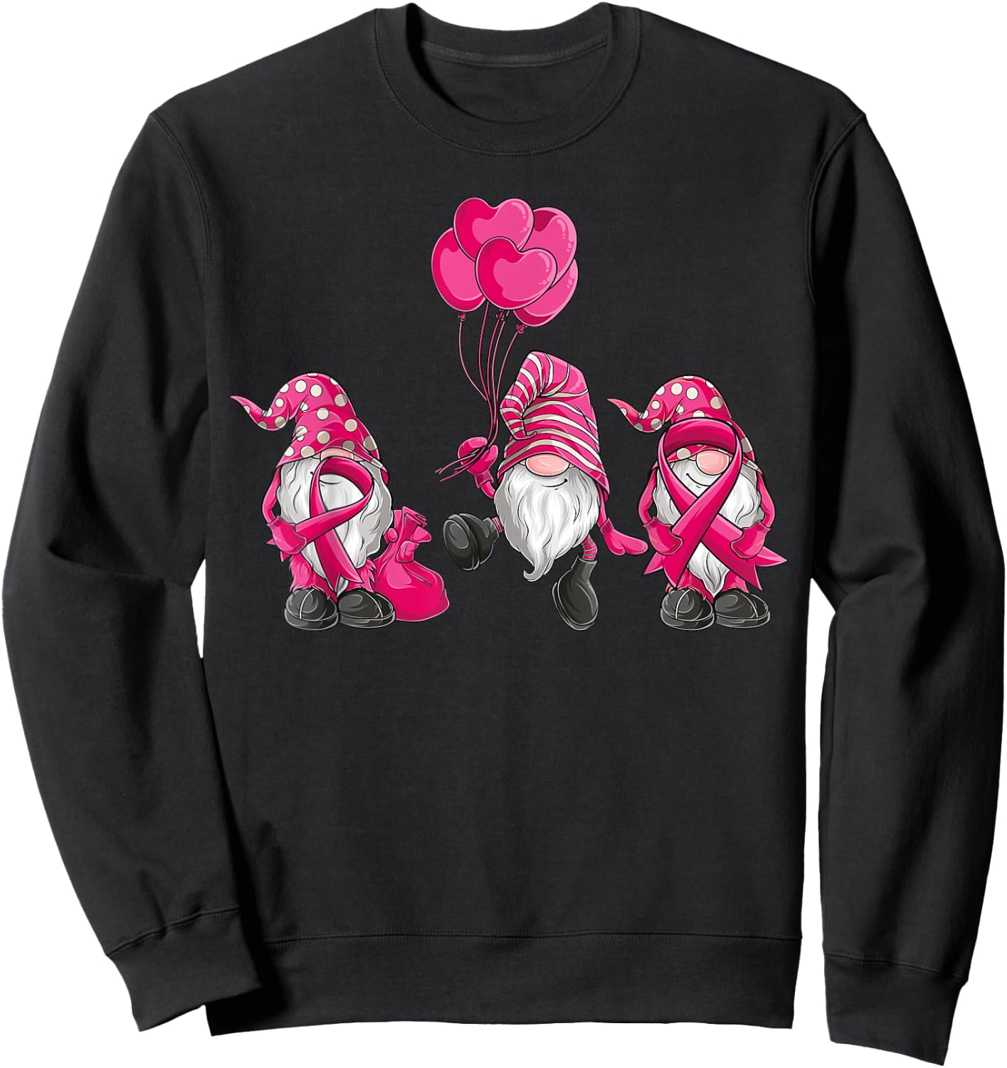 gnomes Breast Cancer Awareness Pink Ribbon women girls Sweatshirt - Sweatshirt | Black