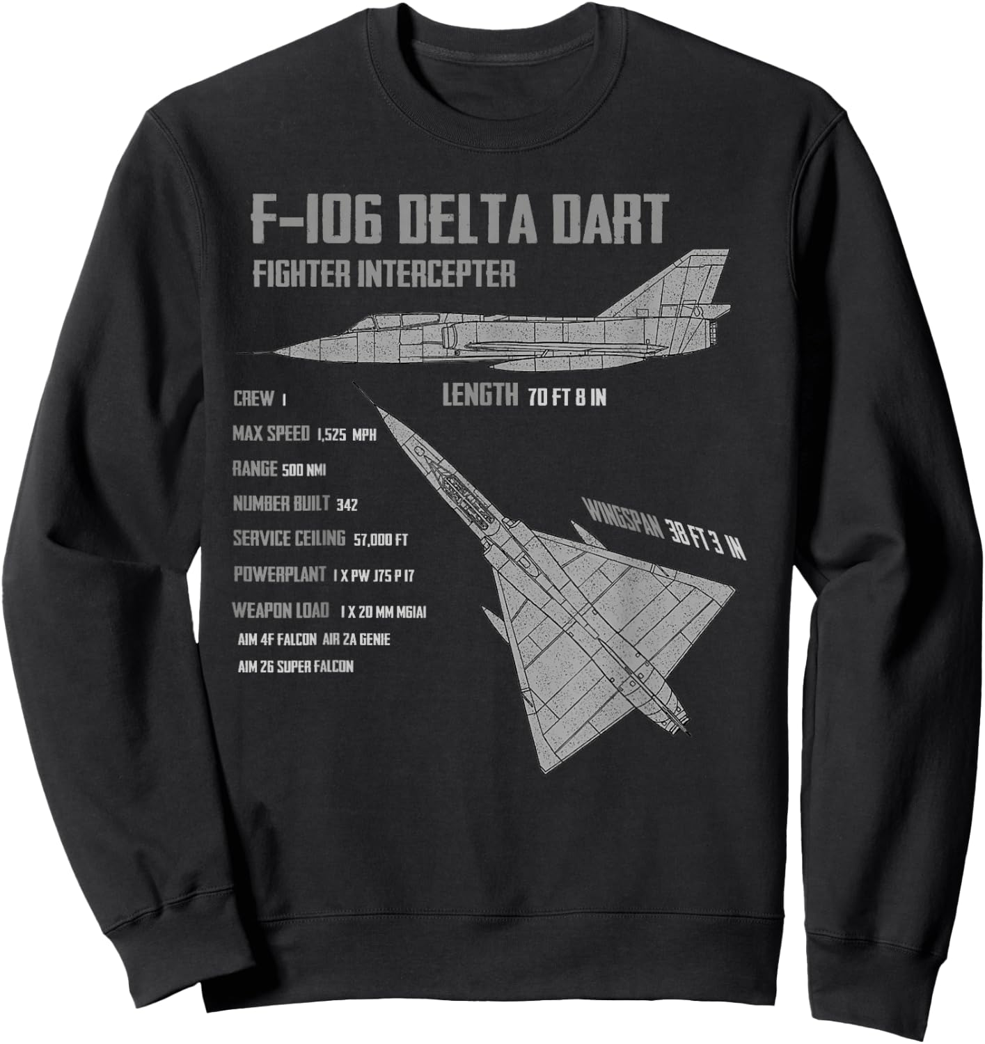 F-106 Delta Dart - Men, Boys - Black - Short Sleeve - Classic Fit - Cotton, Polyester - Small Sweatshirt - Sweatshirt | Black