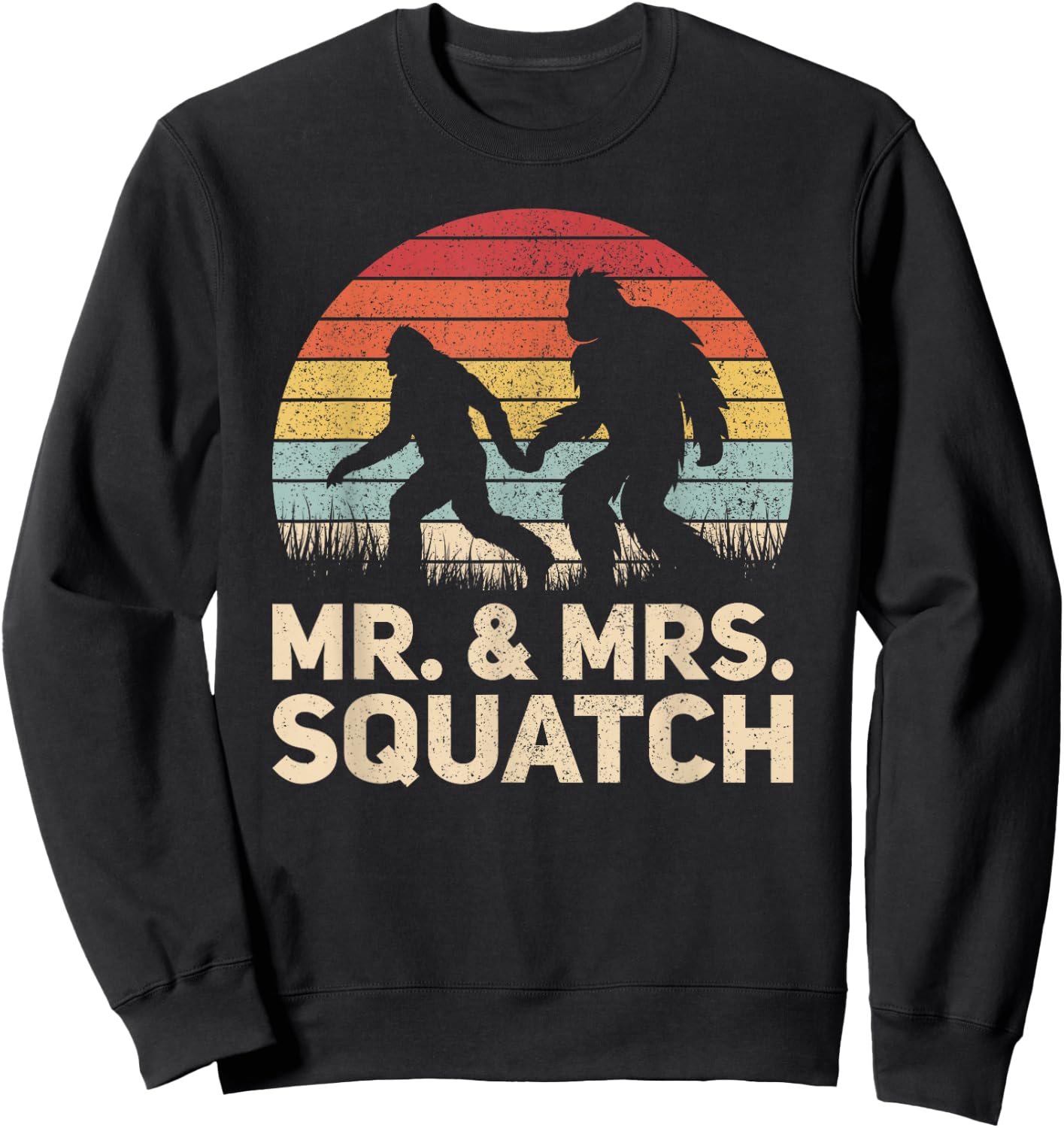 Matching Mr & Mrs Outfit Husband Wife Funny Wedding Bigfoot Sweatshirt - Sweatshirt | Black