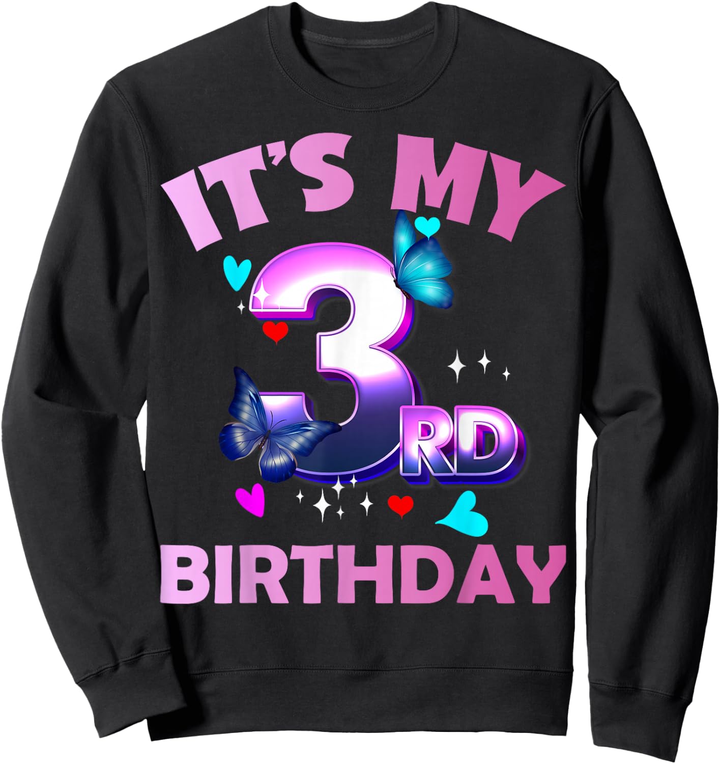 Butterflies - Girls and Boys - It´s My 3rd Birthday Sweatshirt - Sweatshirt | Black