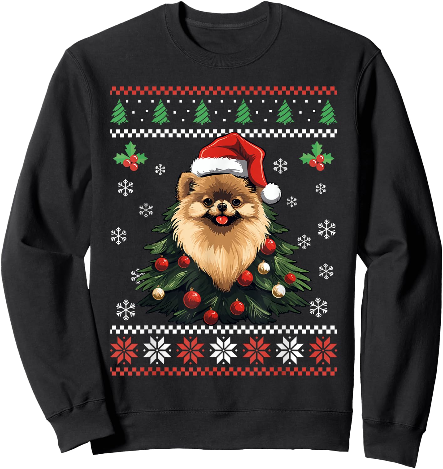 Pomeranian Dog Ugly Christmas Sweater Xmas For Adults Kids Sweatshirt - Sweatshirt | Black