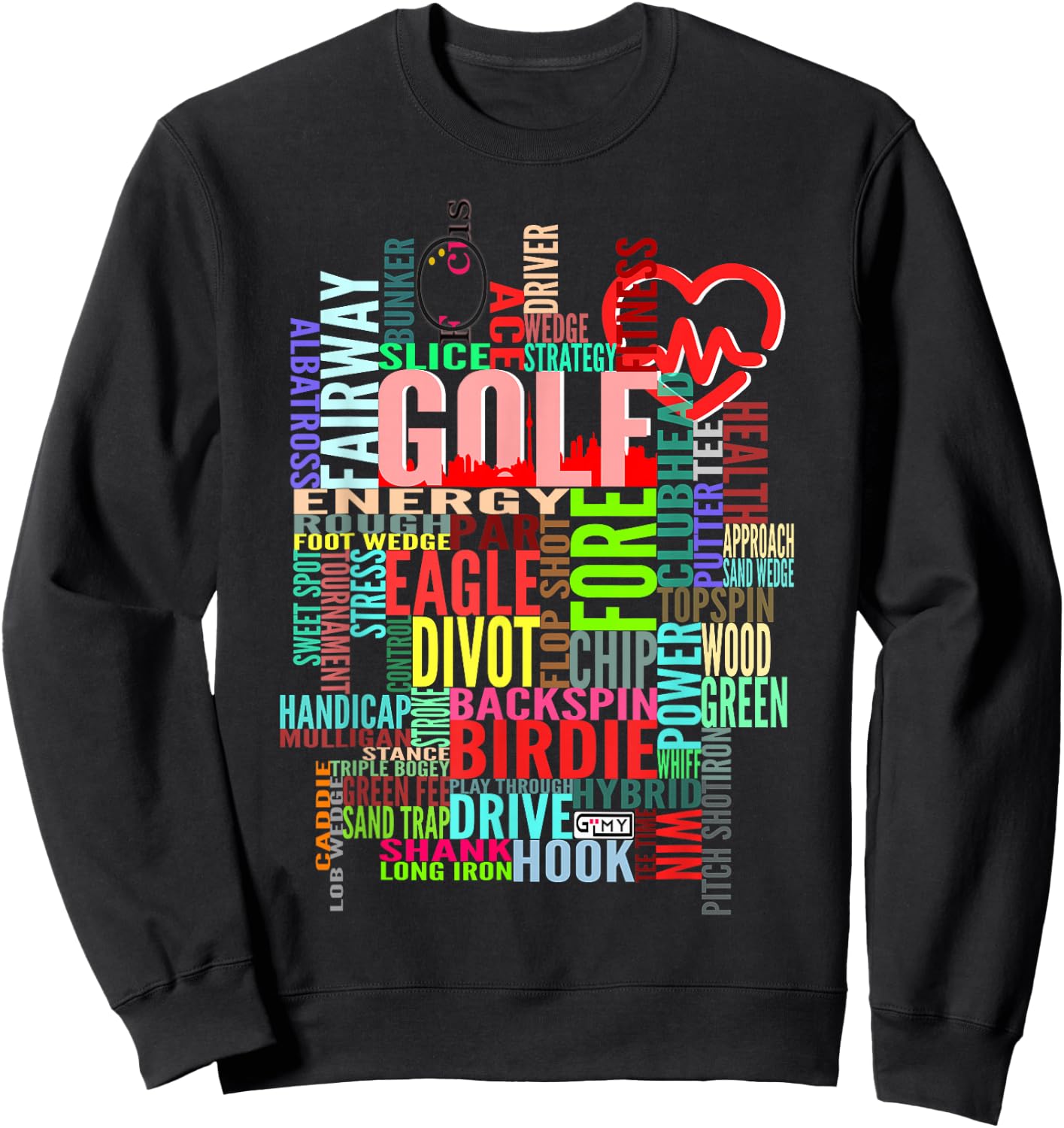 Colorful Golf Word Cloud Funny Golfer Design Sweatshirt - Sweatshirt | Black
