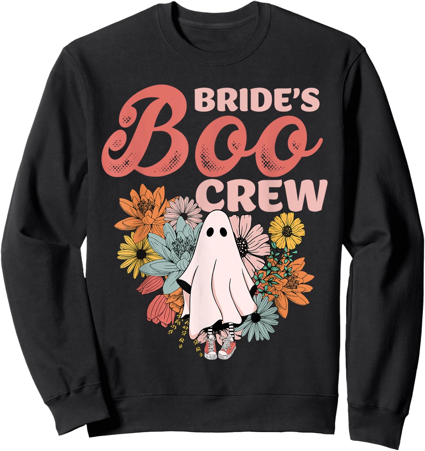 Bride's Boo Crew Floral Ghost Wedding Bachelorette Halloween Sweatshirt - Sweatshirt | Black
