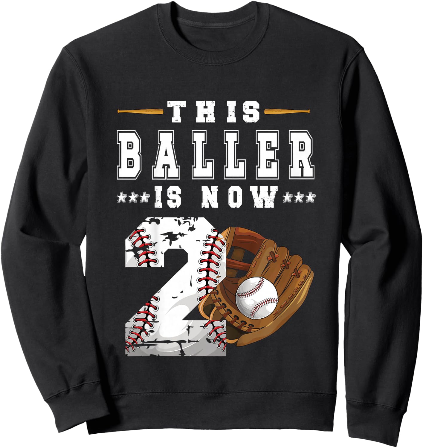 Kids 2nd Birthday Party Baseball Boy Two Year Old Baseball Player Sweatshirt - Sweatshirt | Black