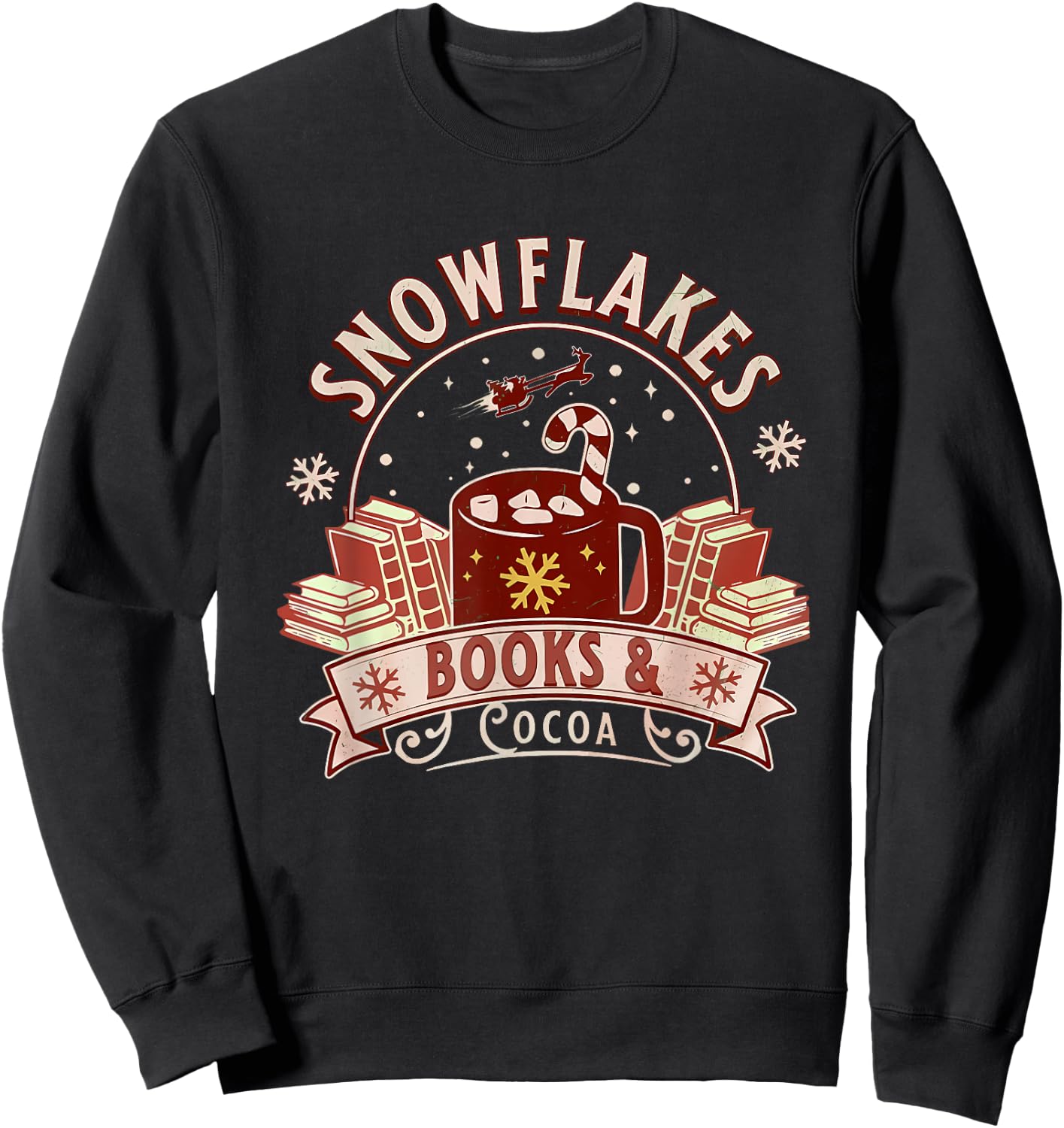 Snowflakes Books & Cocoa Cozy Design Sweatshirt - Sweatshirt | Black