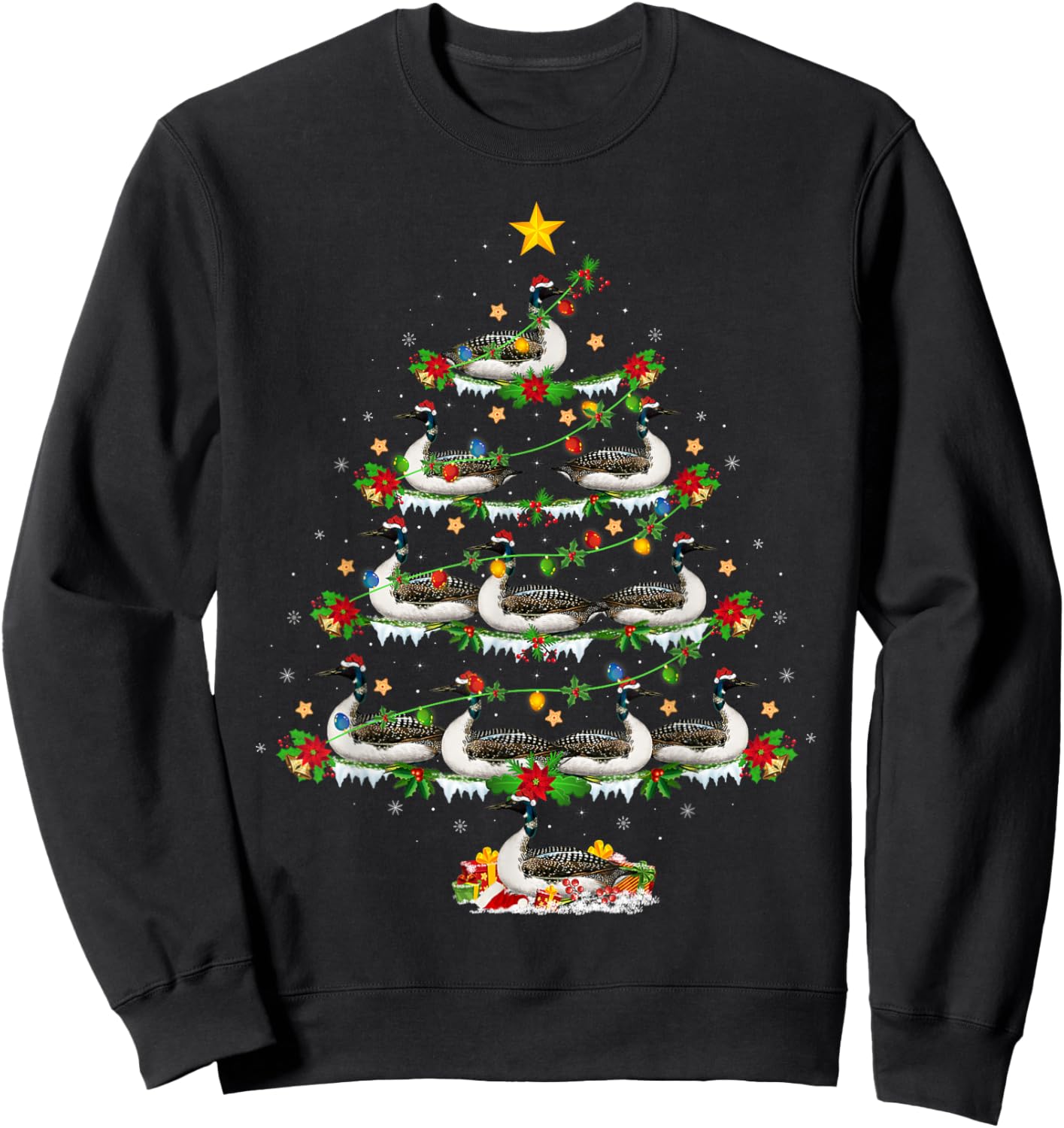 Loon Bird Lover Xmas Lights Loon Christmas Tree Sweatshirt - Sweatshirt | Black