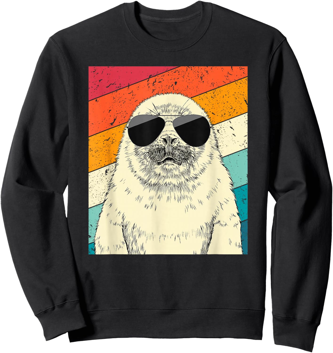 Retro Vintage Seal with Sunglasses Animal Lovers Sweatshirt - Sweatshirt | Black
