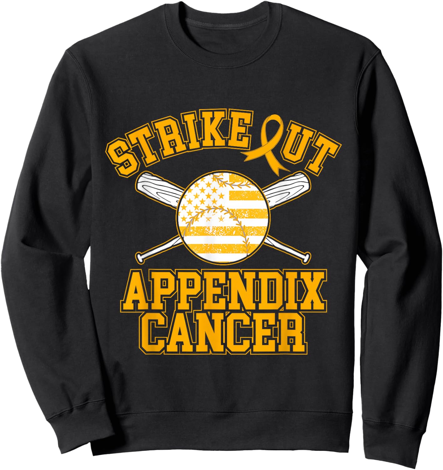 American Flag Strikeout Appendix Cancer Ribbon Baseball Sweatshirt - Sweatshirt | Black