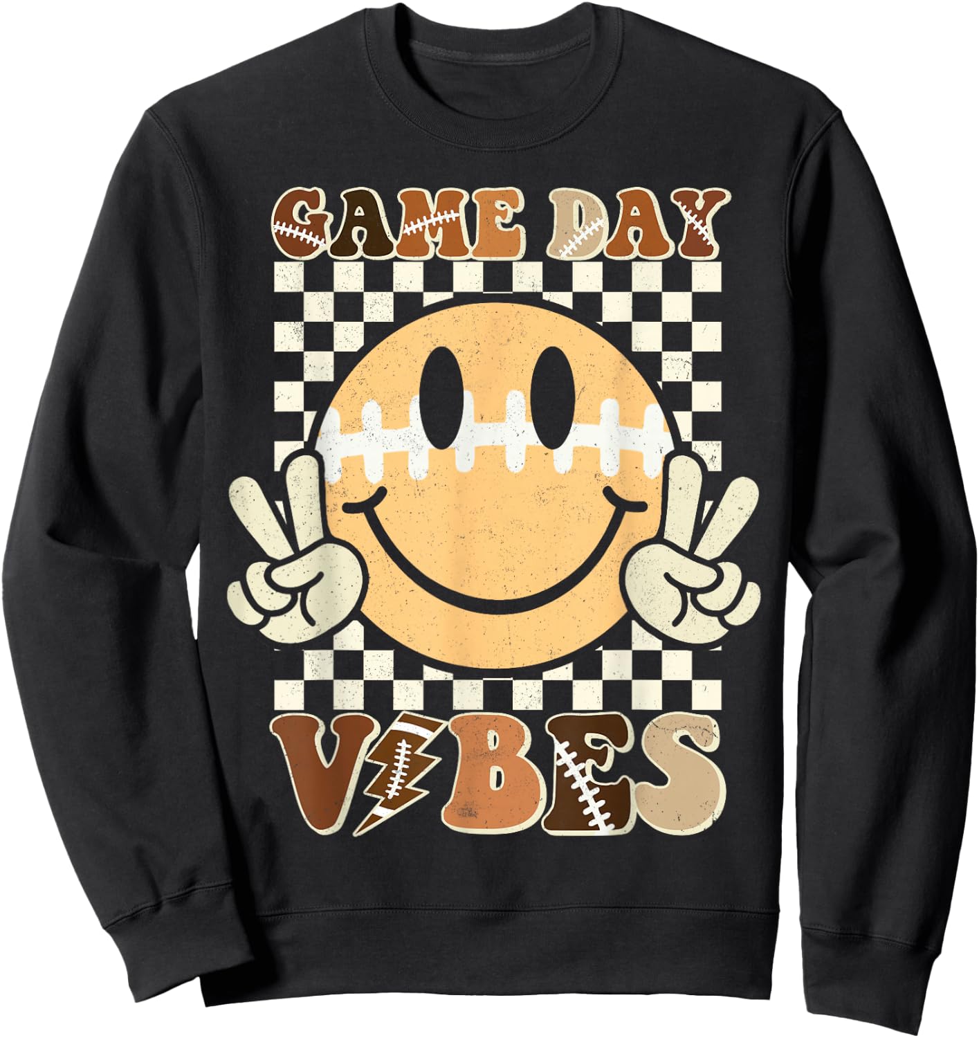Funny Face American Football Game Day Vibes Sport Women Girl Sweatshirt - Sweatshirt | Black