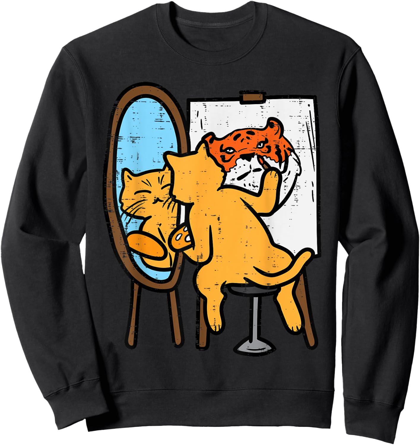 Cat Painting Tiger Funny Humor Inspirational Men Women Kids Sweatshirt - Sweatshirt | Black