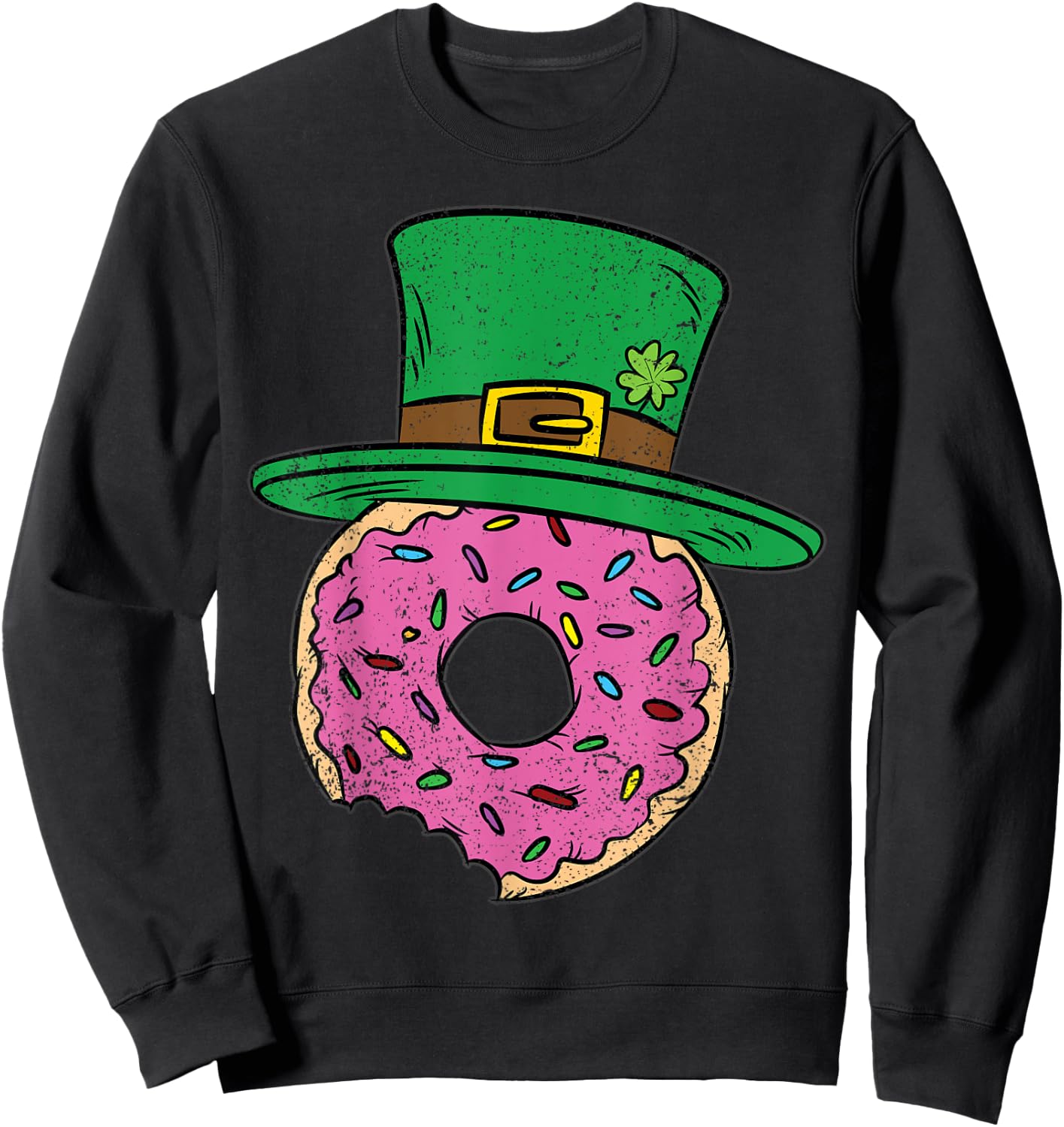 Irish Donut St Patricks Day Doughnut Leprechaun Hat Shamrock Sweatshirt - Sweatshirt | Black