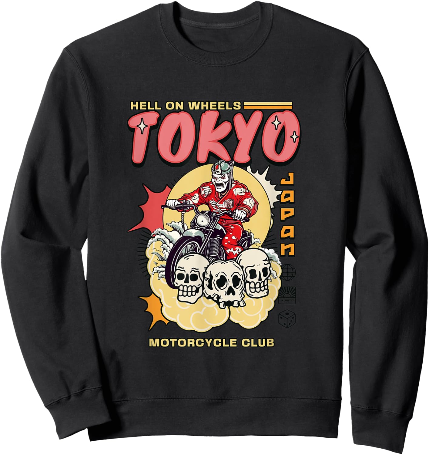 Tokyo Japan Motorcycle Club Biker MC Wheels Retro Skulls Sweatshirt - Sweatshirt | Black