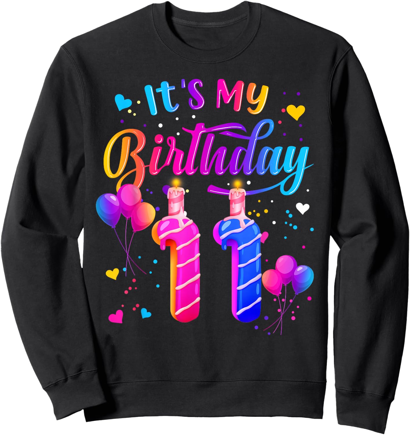 It's My 11th Birthday Doughnut Happy 11 Years Old Girl Kids Sweatshirt - Sweatshirt | Black