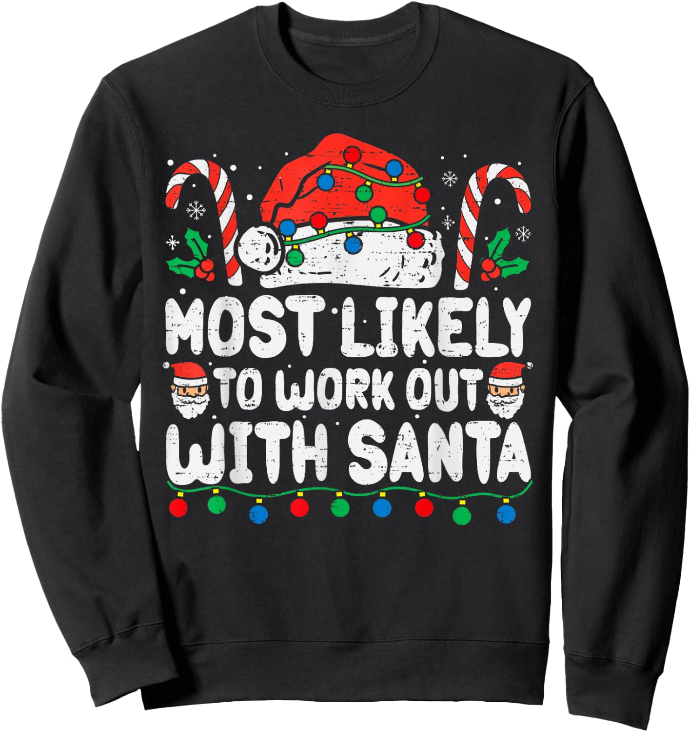 Most Likely To Work Out With Santa Christmas Xmas Funny Gym Sweatshirt - Sweatshirt | Black