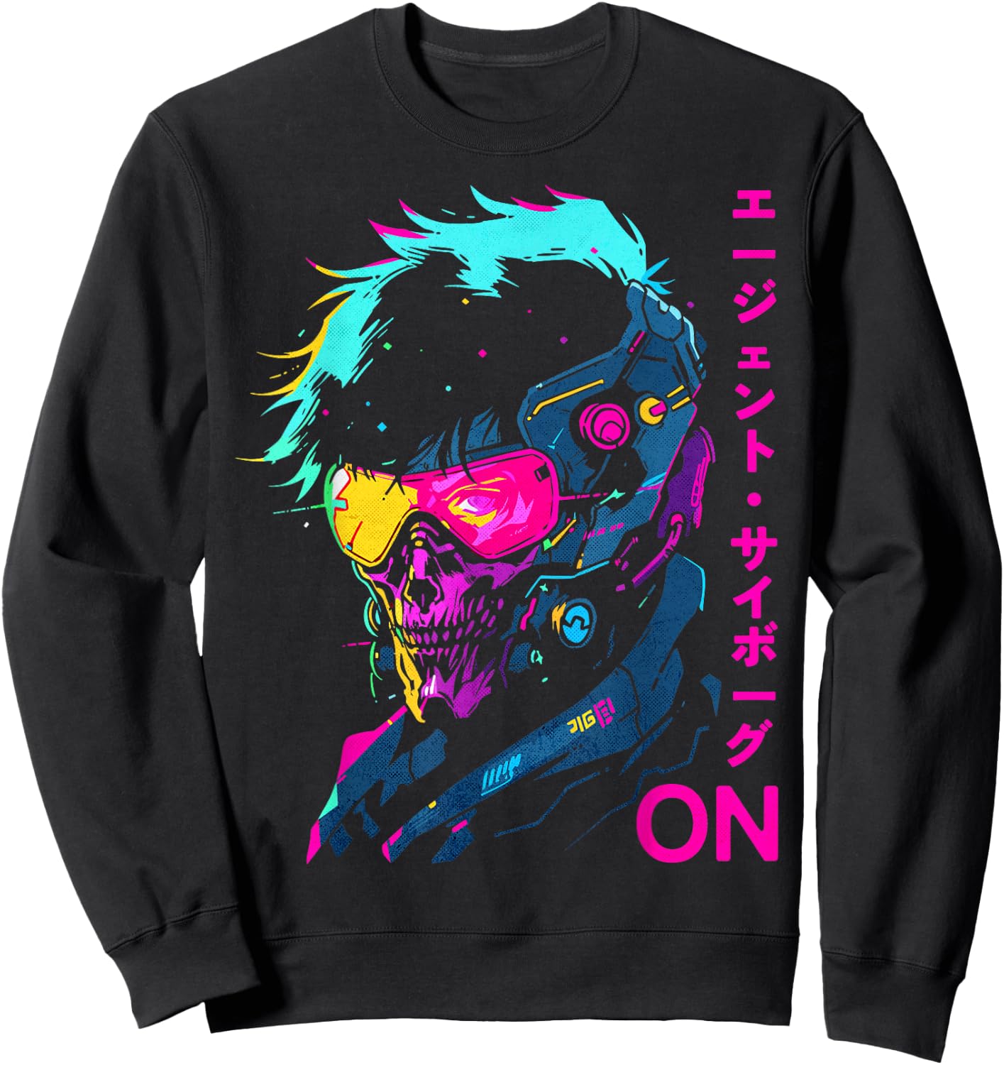 Japanese Cyborg Agent Futuristic Cyberpunk Style Sweatshirt - Sweatshirt | Black