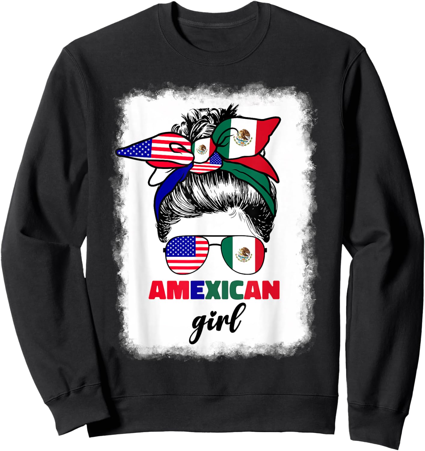 Half Mexican And American Mexico America Flag Girl Pun Quote Sweatshirt - Sweatshirt | Black