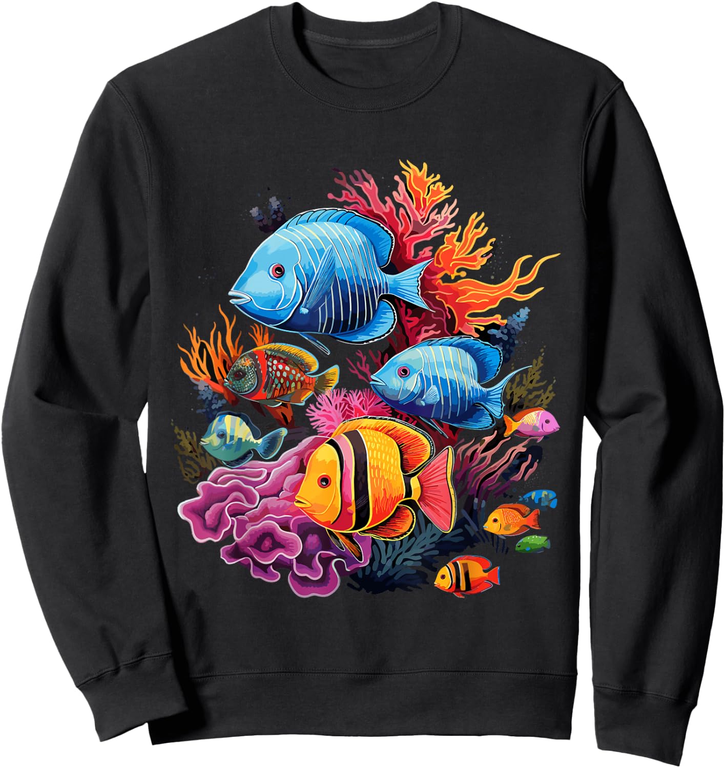 colorful tropical Fish on a coral reef Marine Life Sweatshirt - Sweatshirt | Black