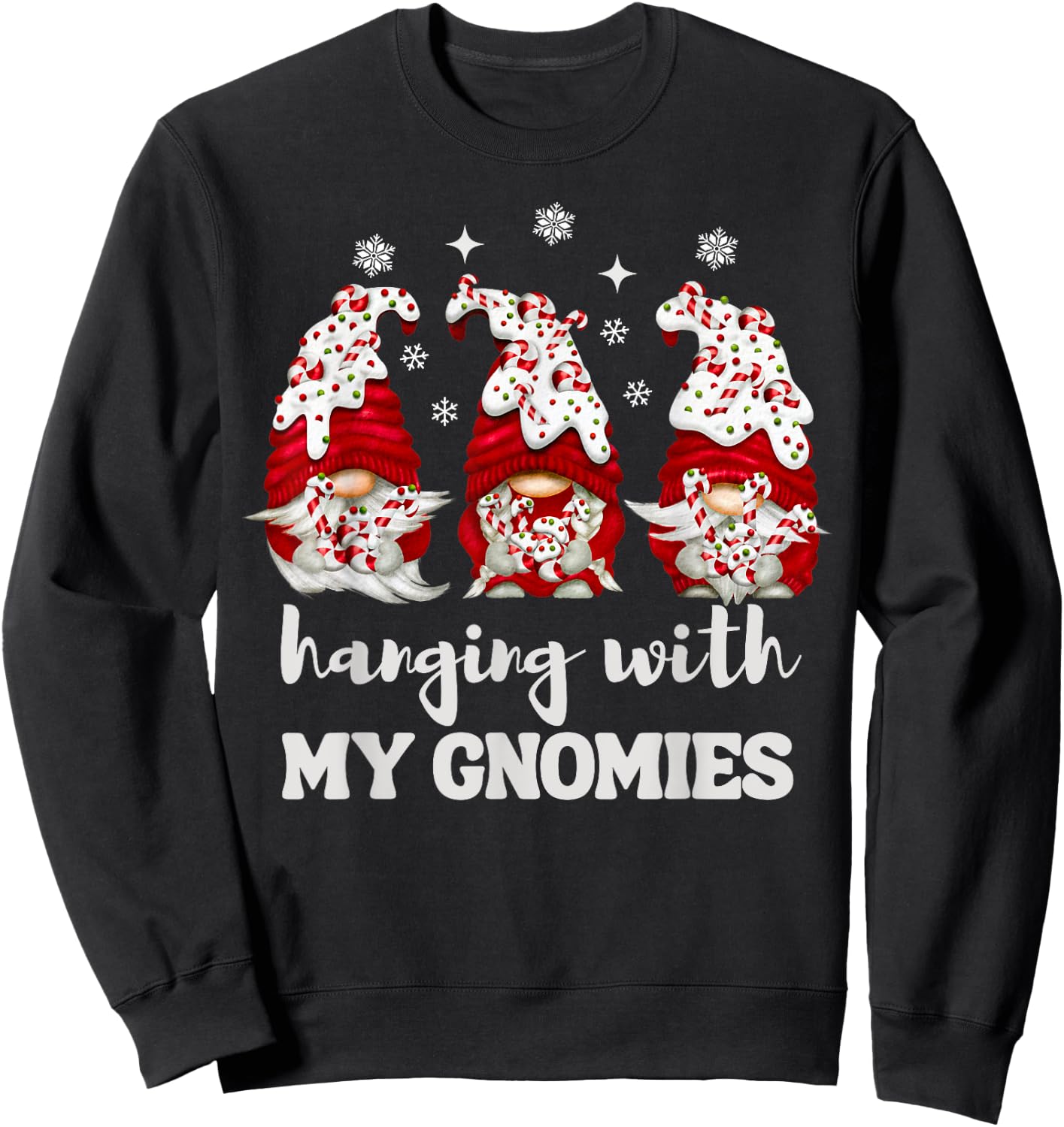 Christmas Hanging With My Gnomies Peppermint Xmas Gnome Sweatshirt - Sweatshirt | Black