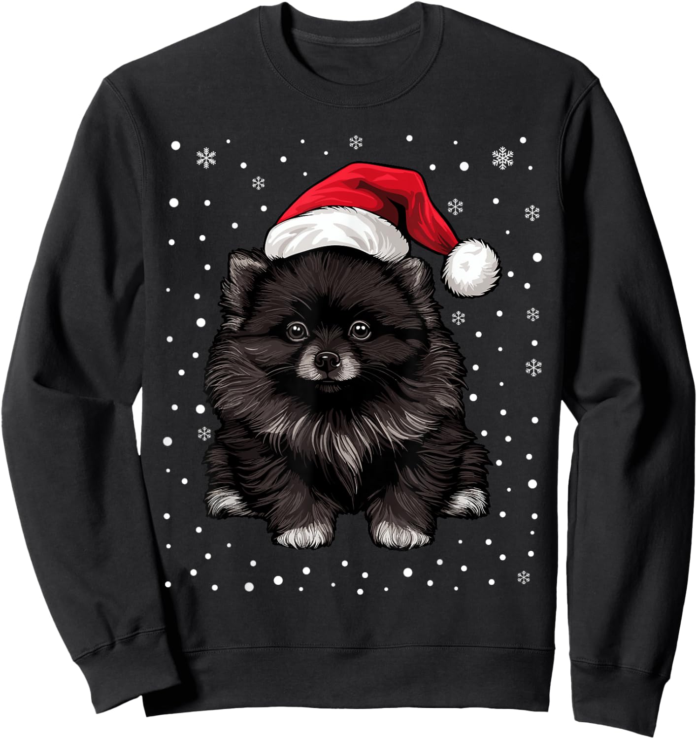 Black Pomeranian Dog Christmas Santa Hat Xmas Pajama Sweatshirt - Sweatshirt | Black