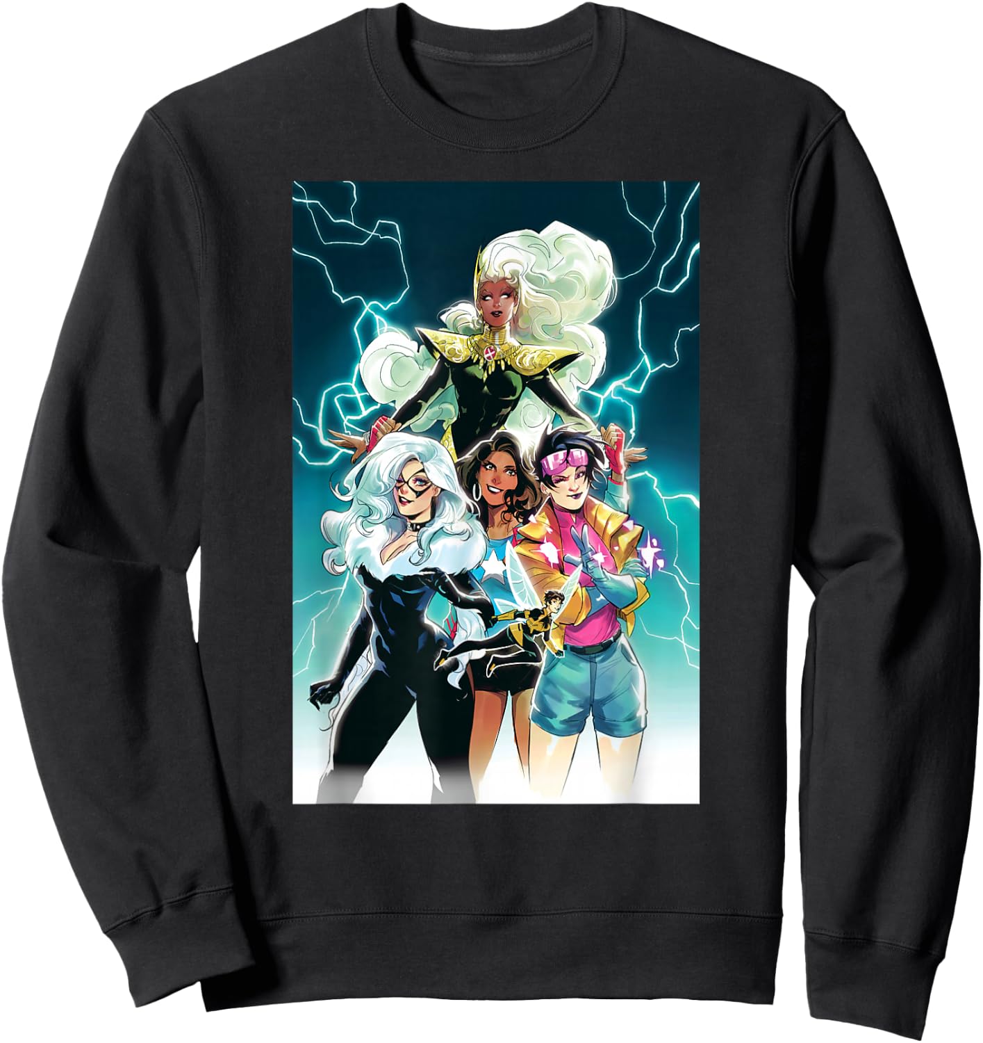 Marvel Women Storm Jubilee Wasp America Chavez & Black Cat Sweatshirt - Sweatshirt | Black