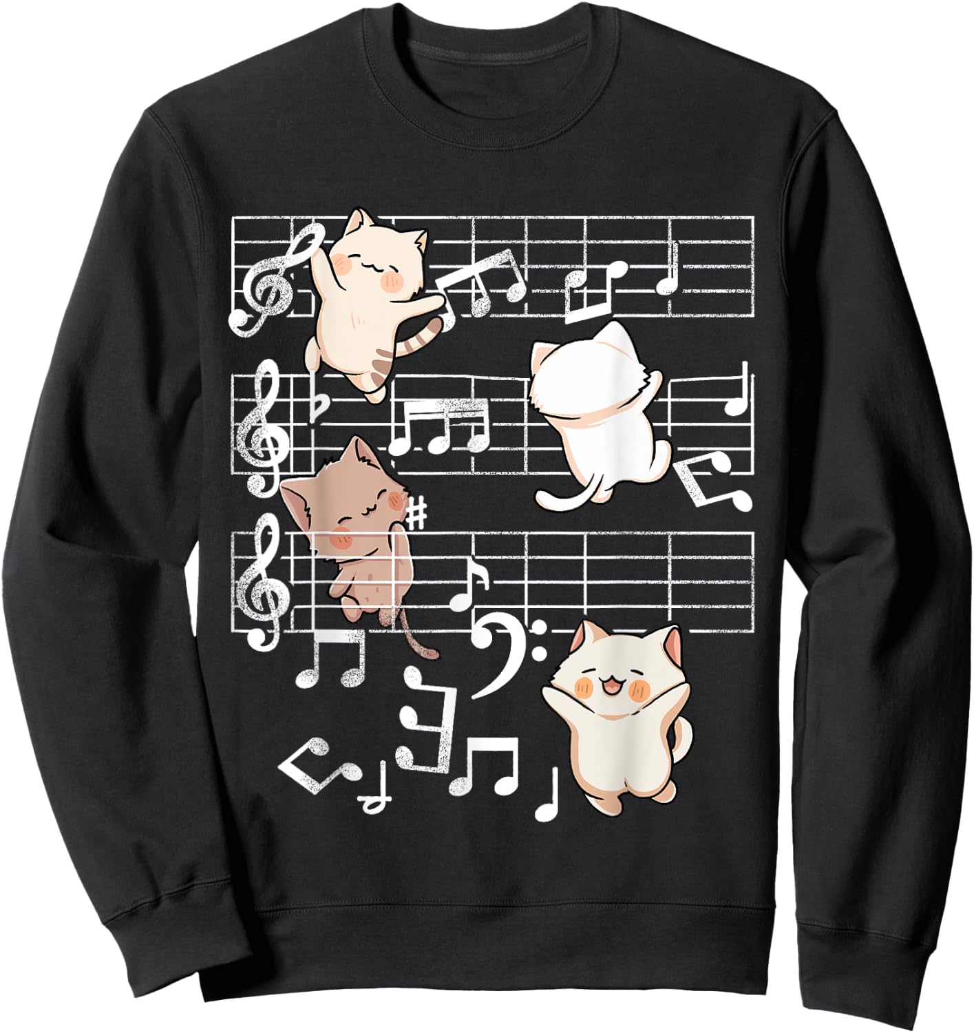 Cat Music Shirt - Cute Cats Playing Music Note Clef Musician Sweatshirt - Sweatshirt | Black