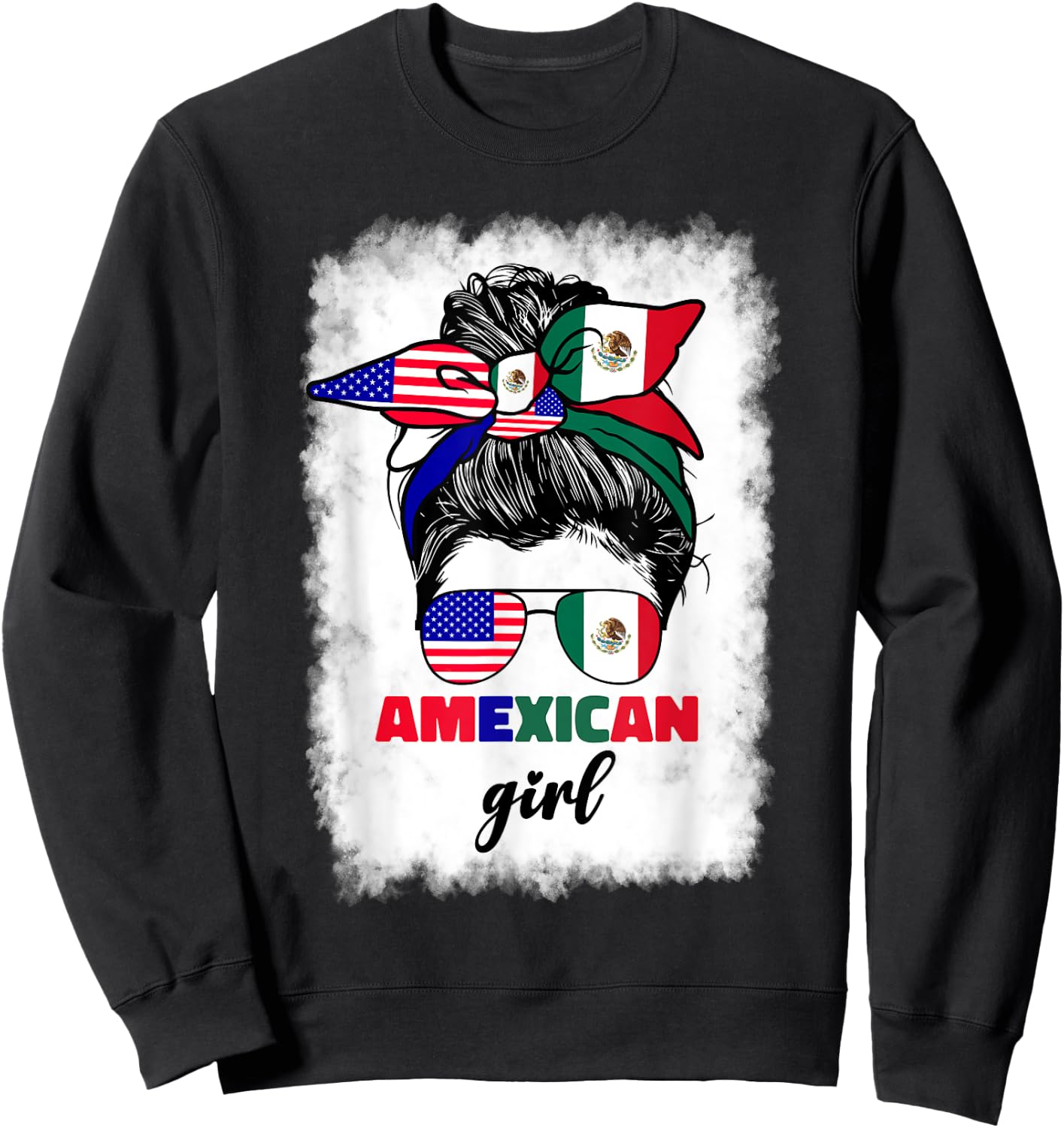 Half Mexican And American Mexico America Usa Flag Girl Funny Sweatshirt - Sweatshirt | Black