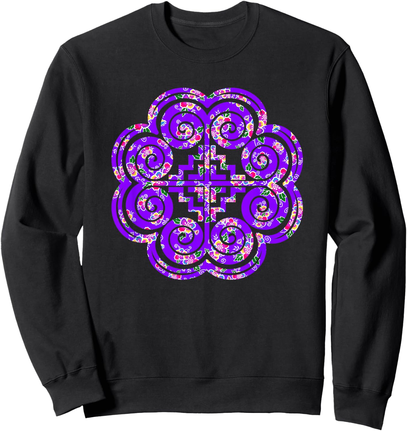 Hmong Purple Floral Elephant Foot Sweatshirt - Sweatshirt | Black